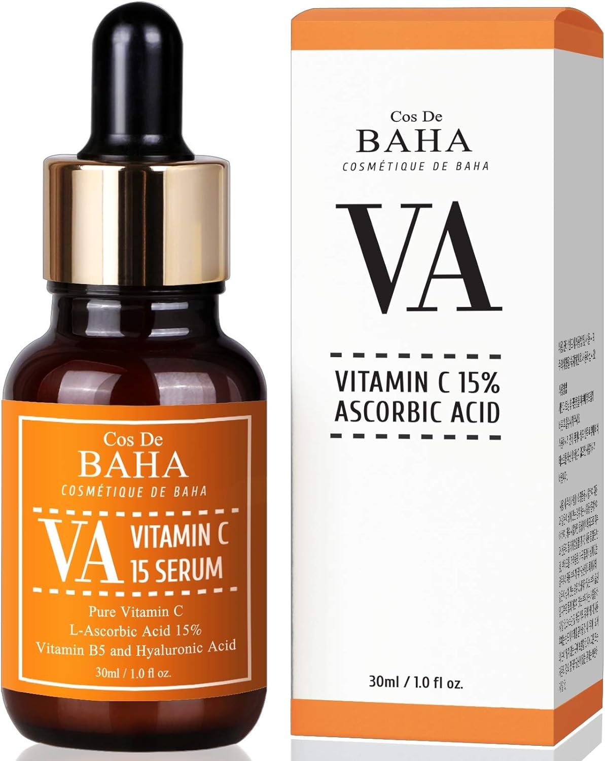 Cos De BAHA Real Vitamin C Essence Serum 1Oz Ascorbic Acid 15% W Panthenol for Face – Korean Skin Care for Fades Age Spots and Sun Damage + Brighten Dark Spots and Acne Scars, 1Fl Oz (30Ml)