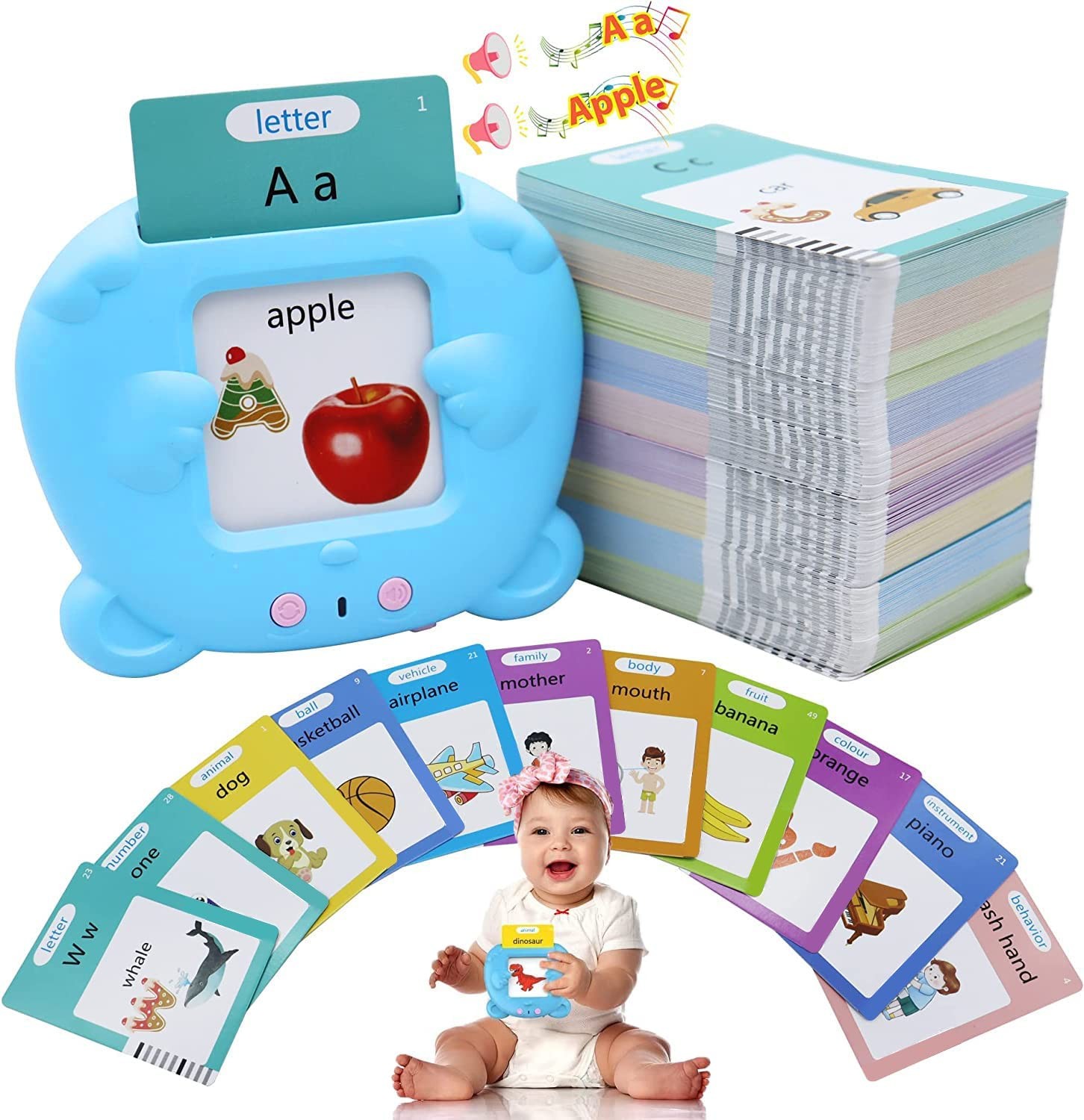 Talking Flash Cards for Toddlers, 510 Sight Words, Autism Speech Therapy Toys, Pocket Vocabulary Games for Kids Educational, Learning Montessori Toys for 2 3 4 5 Years Old Boys Girls Birthday Gifts (Blue)