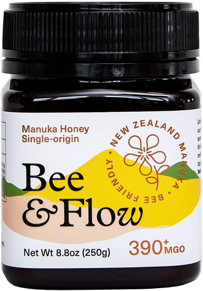 Bee & Flow Manuka Honey | Pure Raw Honey | Superfood | Single-Origin & MGO 390 Certified | Produced by a Family-Run Farm in New Zealand | MGO 390 | 250 GR