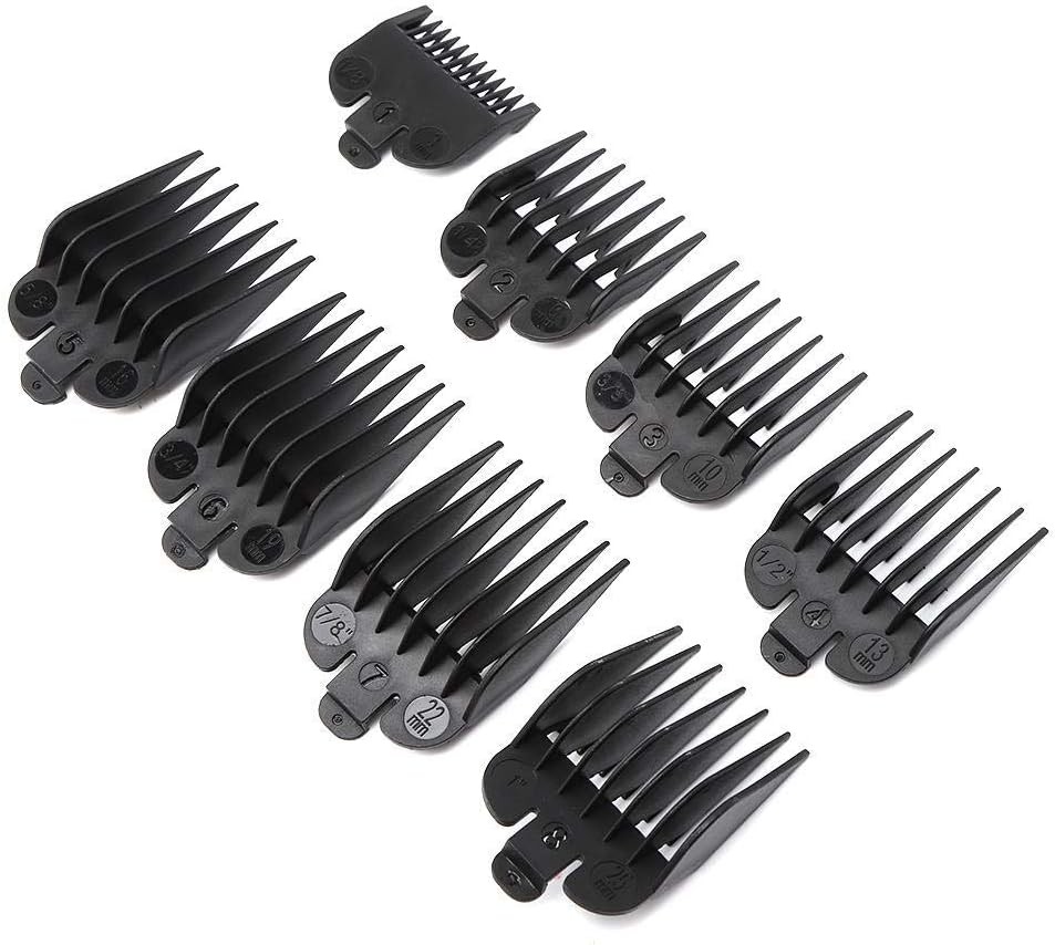 8 Pcs Professional Hair Clipper Combs Guides, Wahl Replacement Guards Set #3171-400 – 1/8” to 1” Fits Most Size Wahl Clippers/Trimmers, Black