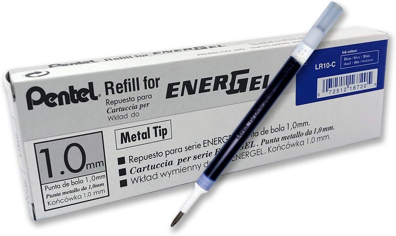 Pentel Energel Liquid Gel Ink Refill 1.0Mm Broad Nib Blue Ink, Box of 12 Refills (LR10-C)