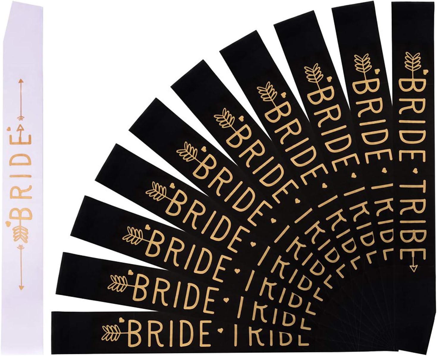 Yalbdopo 11 Pack Bride Tribe Sashes Set, 10 Pieces Black & 1 Piece White Hen Party Sashes Hen Do Accessories Decoration Team Bridal Shower Sash Bride and Girls Ladies Night Out for Hen Night Party