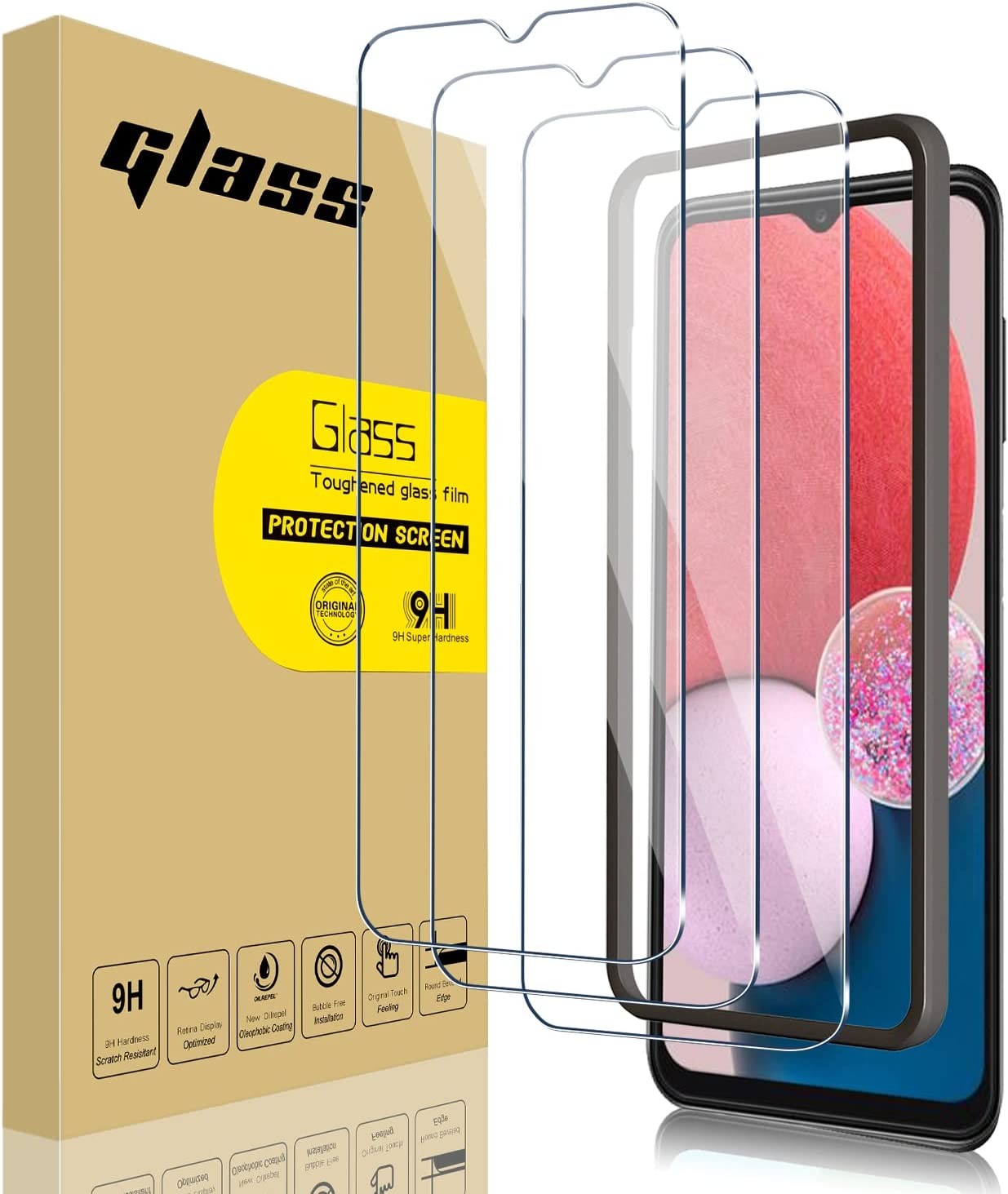 HEYUS [3 Pack] for Samsung Galaxy A04S/ A13/ A13 5G Screen Protector, [9H Hardness] [No Bubbles] [With Installation Frame] Premium Tempered Glass Screen Protector Film for Samsung Galaxy A13 4G/5G / A04S