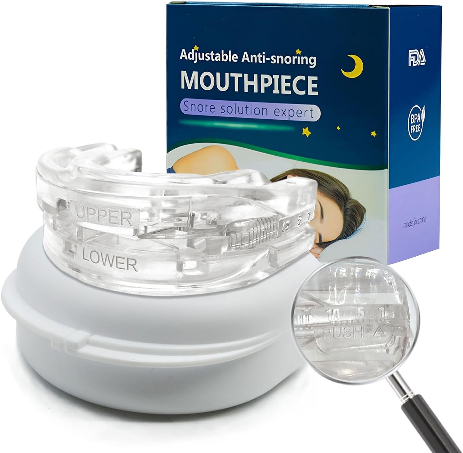 Anti Snoring Device Mouthpiece, Reusable Adjustable Silicone Mouth Guard for Grinding Teeth Anti-Snore Device, Comfortable Stop Snoring, Snoring Solution for Man/Women, Reducing Snore Stopper (Transparent)