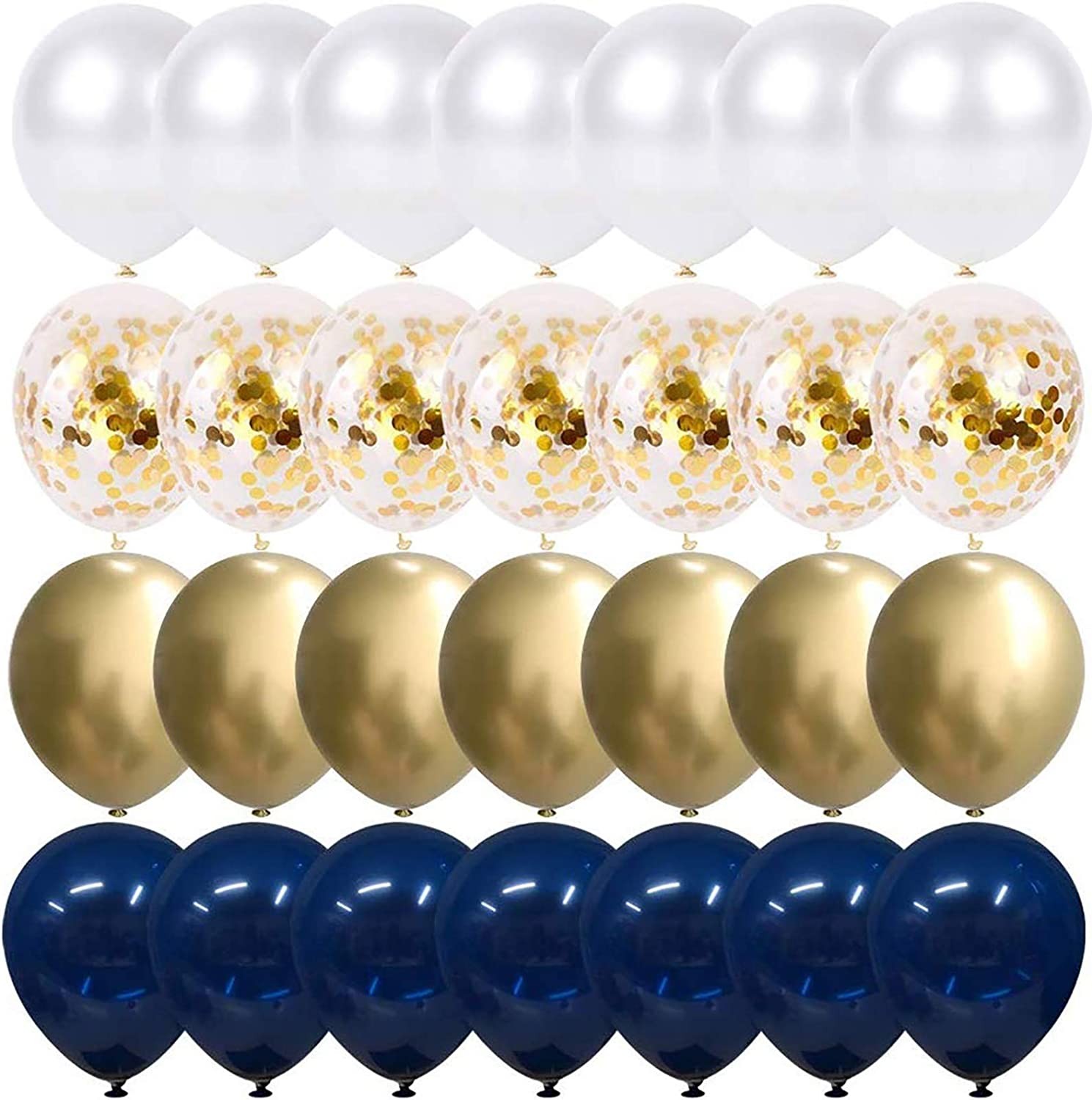 Navy Blue and Gold Confetti Balloons, 50 Pcs 12 Inch Pearl White and Gold Metallic Chrome Birthday Balloons for Celebration 2019 Graduation Party Balloons