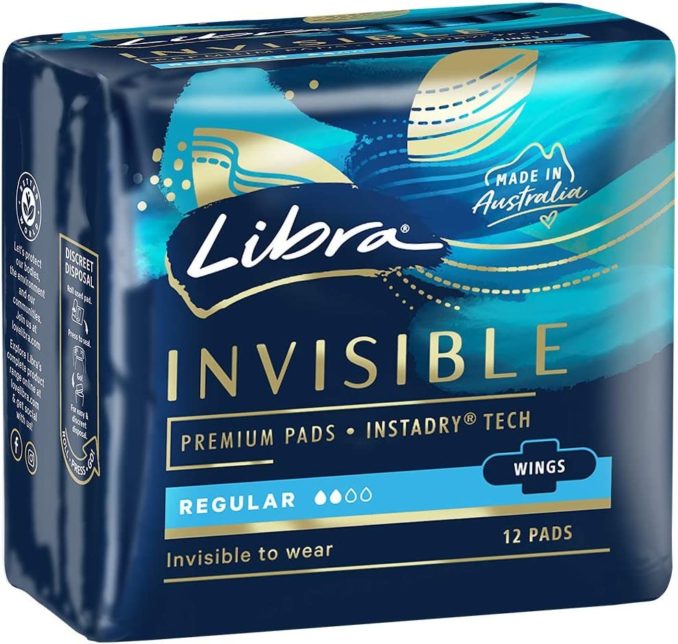 Libra Invisible Pads Regular with Wings – 12 Pack