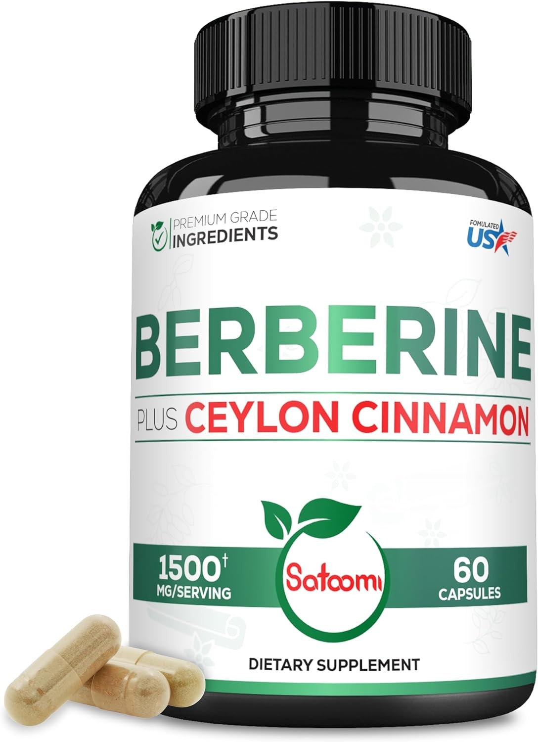 1000Mg Berberine with 500Mg Ceylon Cinnamon Supplement – Extra Strength for Immune System, Digestive Health, Body Management & Energy Production – 60 Capsules – Gluten-Free, Non-Gmo