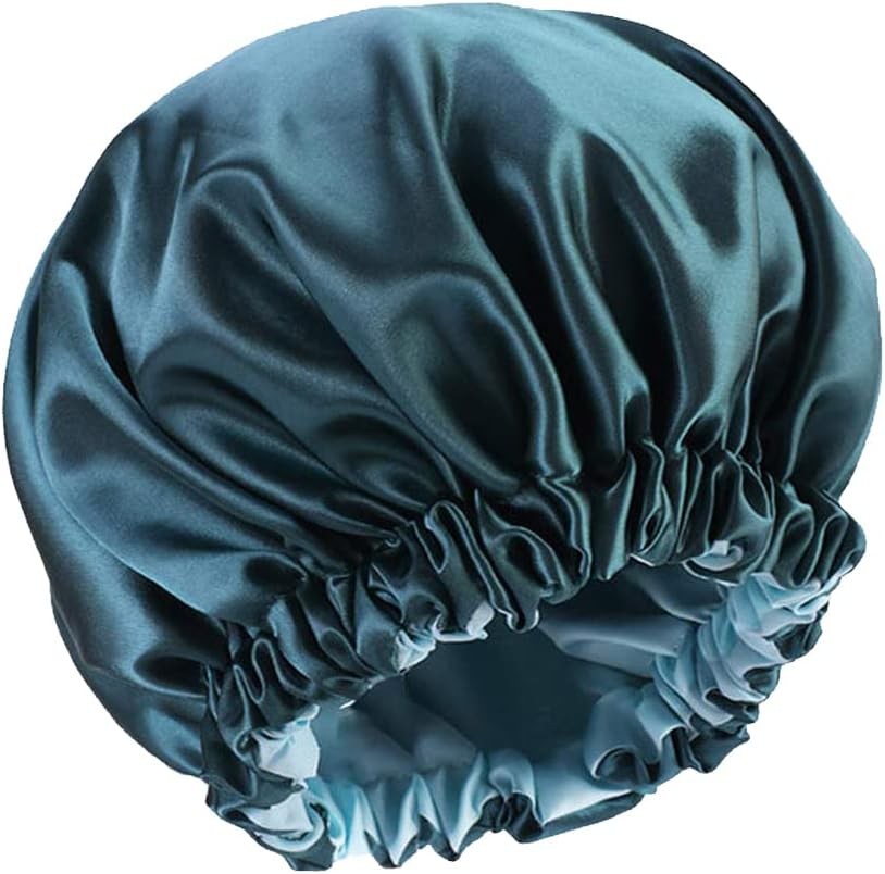 Satin Bonnet Silk Bonnet for Sleeping, Hair Bonnet for Sleeping Silk Hair Wrap for Sleeping, Bonnet for Curly Hair Women Silk Bonnet for Natural Hair (Blue Zircon)