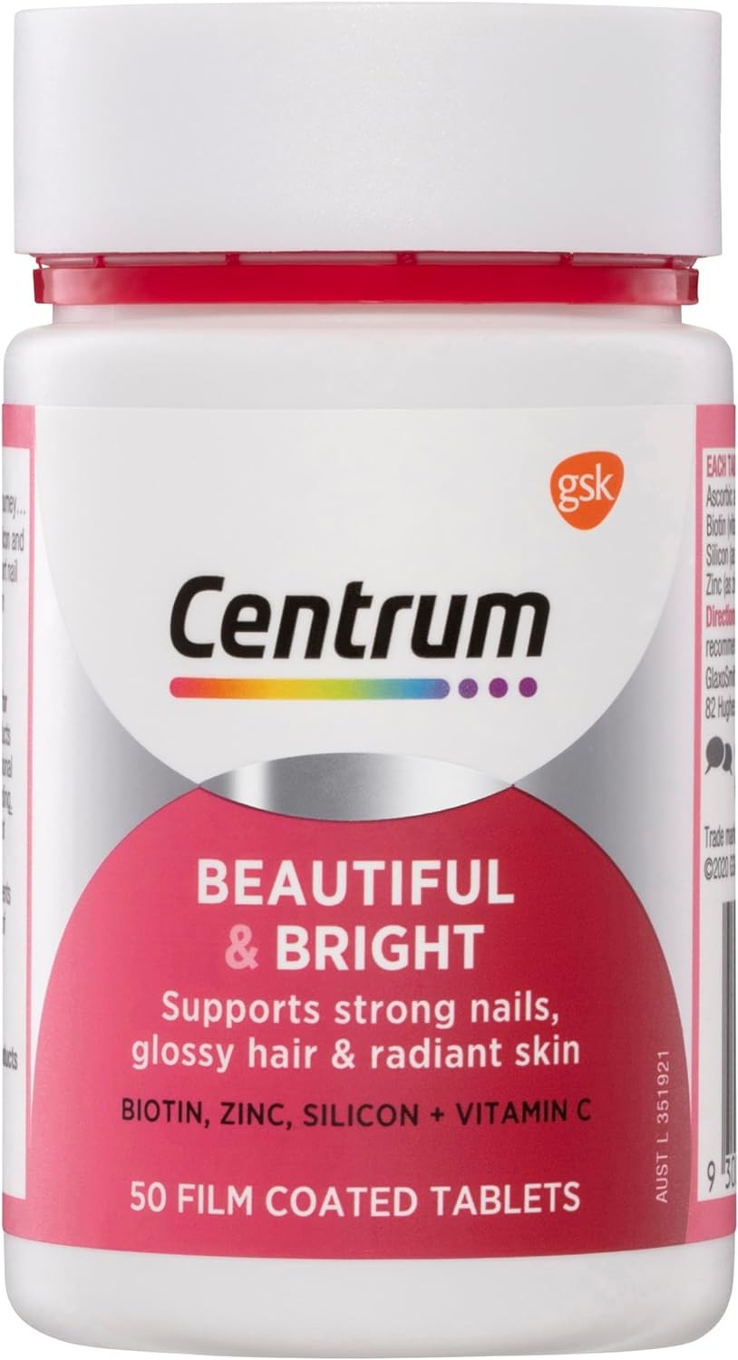 Centrum Benefit Blends Beautiful & Bright with Vitamin C, Biotin, Zinc & Silicon to Support Strong Nails, Glossy Hair & Radiant Skin, 50 Tablets