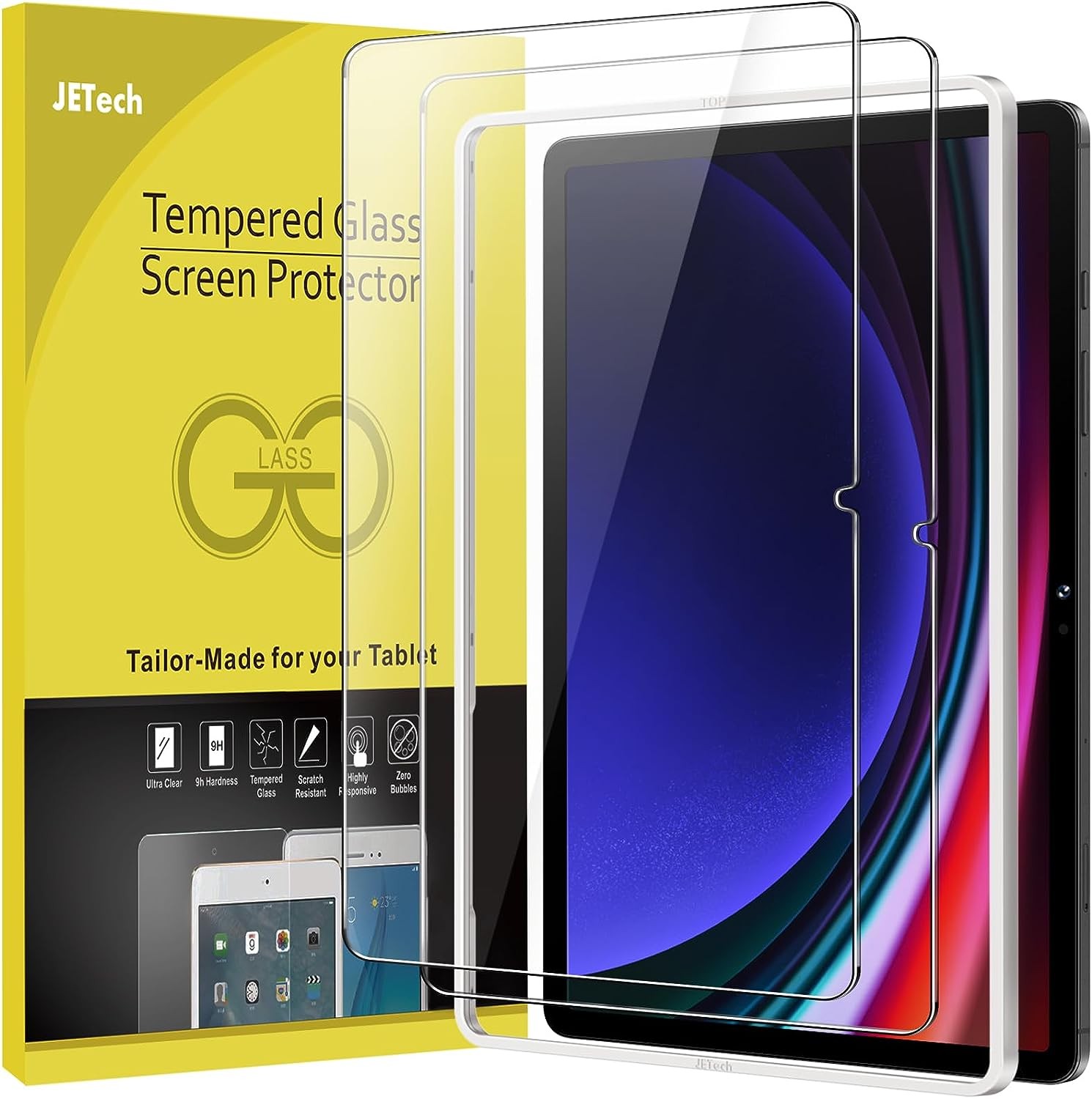 Jetech Screen Protector for Samsung Galaxy Tab S9 11-Inch, Galaxy Tab S9 FE 10.9-Inch, with Easy Installation Frame, Tempered Glass Film, HD Clear, 2-Pack