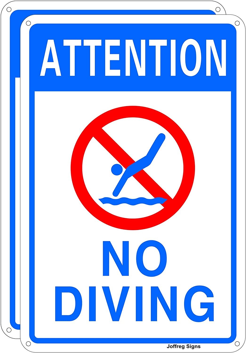 Joffreg Attention No Diving Pool Sign,Safety Warning Sign, Indoor and Outdoor Use,20 X 30 Cm,Reflective Aluminum,2 Pack