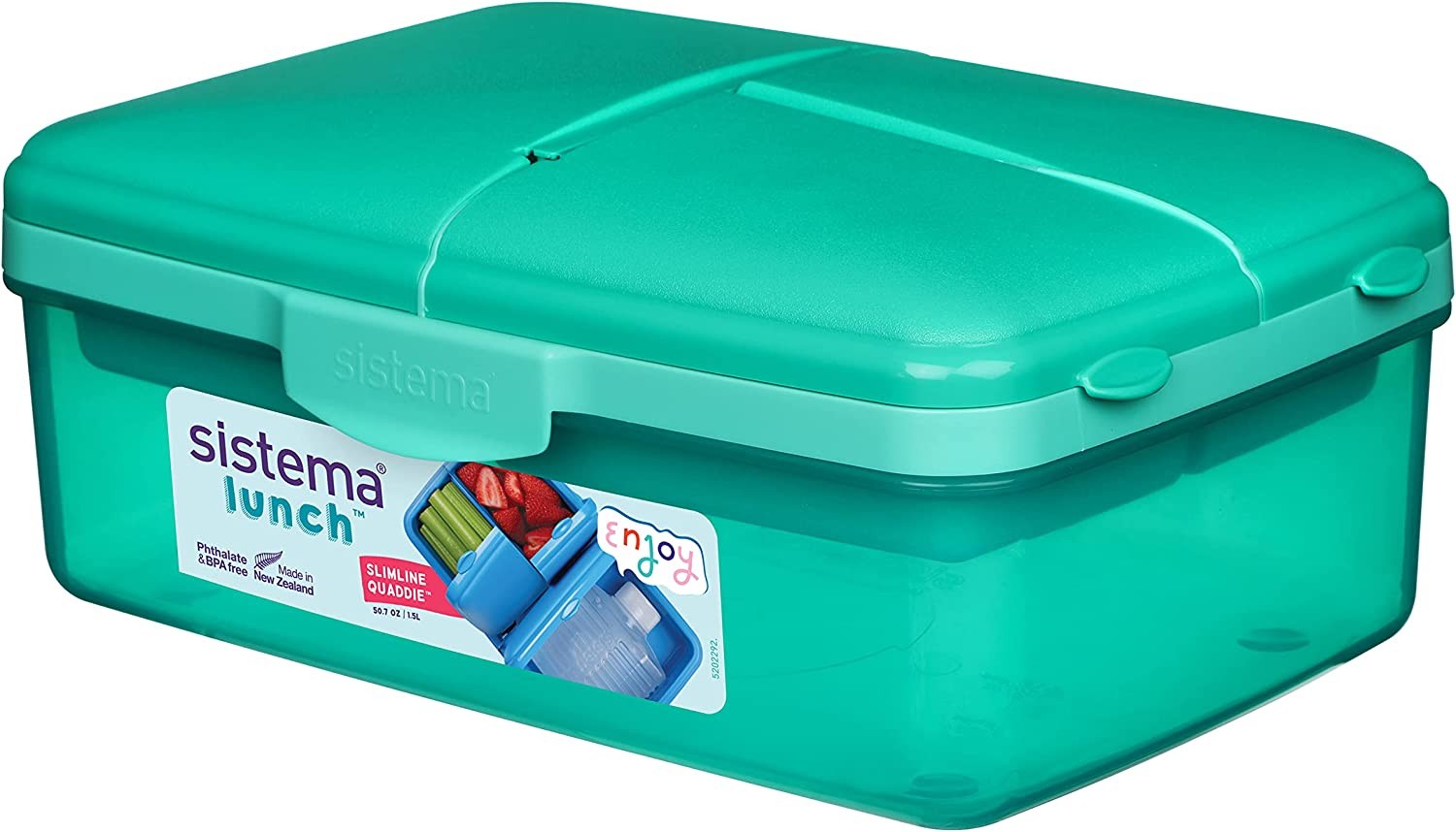 Sistema Lunch Slimline Quaddie Lunch Box with Water Bottle | 1.5 L Air-Tight and Stackable Food Storage Container | Assorted Colours