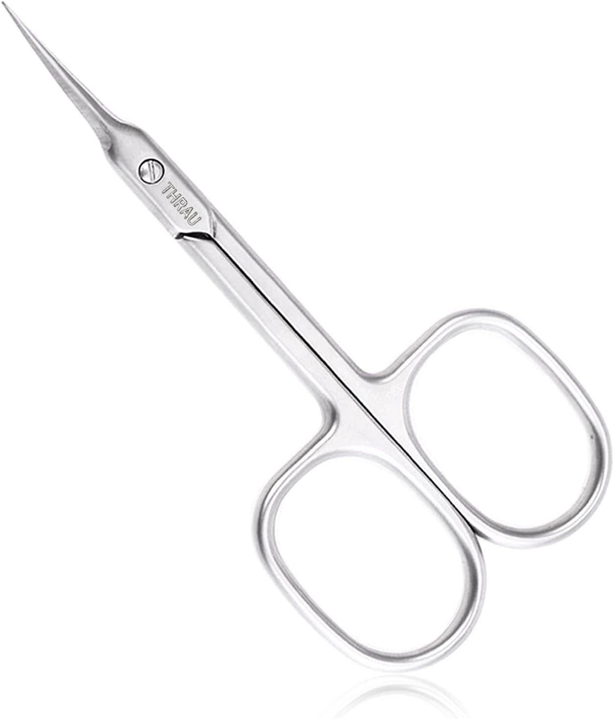 THRAU Cuticle Scissors Extra Fine for Women and Men, Curved Stainless Steel with Precise Pointed Tip Grooming Blades, Manicure, Pedicure, or Trim Nail, Eyebrow, Eyelash, and Dry Skin, 3.7”