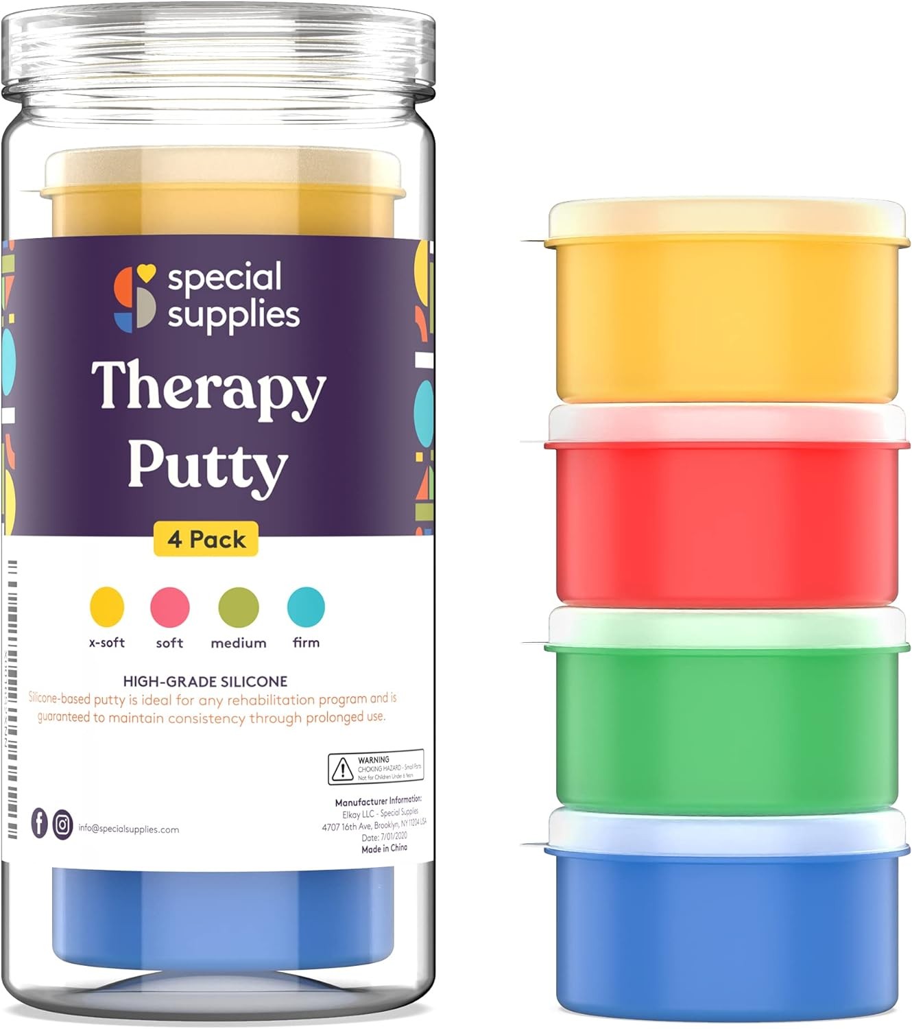 Therapy Putty – Resistive Hand Exercise Therapy Putty Kit, Set of Four Strengths, 3 Ounces of Each Putty