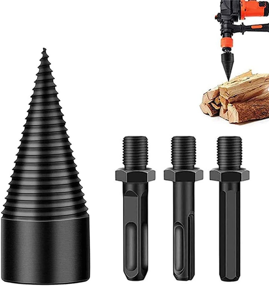 Kiwinvou 4 Pcs Firewood Log Splitter Drill Bit,Wood Splitter Drill Bit Removable Handle,Heavy Duty Splitter Drill Bits Screw Cone Driver Kindling Cracker for Hand Drill Stick