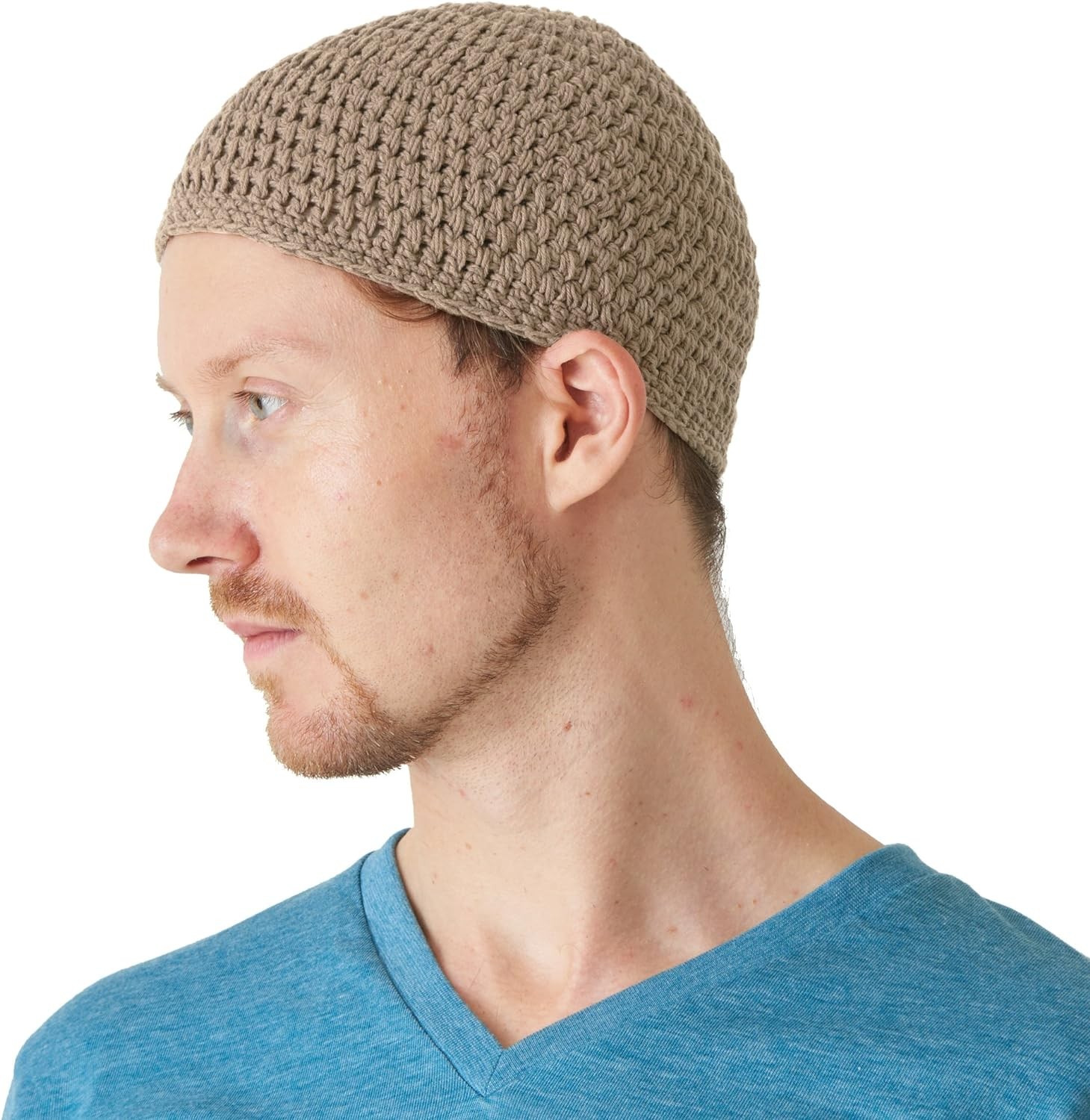 Mens Cotton Beanie Skull Cap – Crochet Kufi Islam Prayer Hat Knit Sensitive Skin Chemo in 2 Sizes