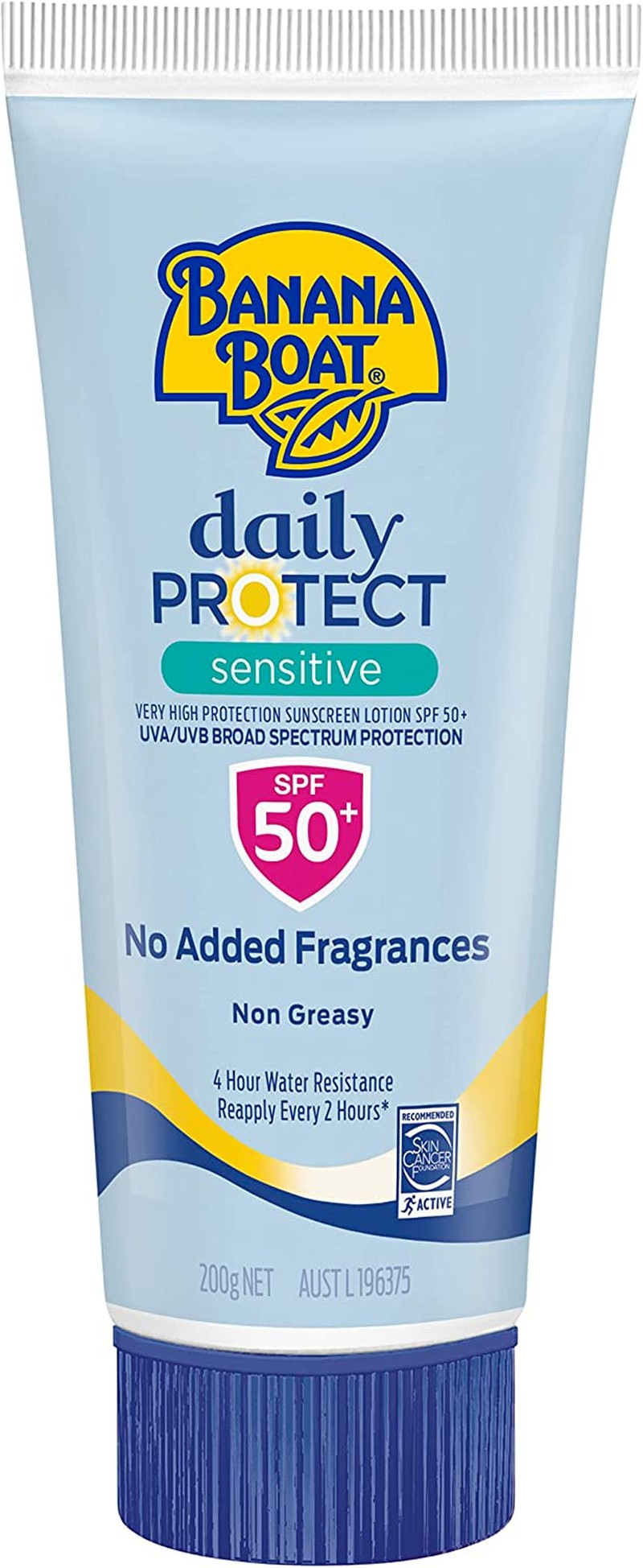 Banana Boat Daily Protect Sensitive Sunscreen Lotion SPF50+ 200G, UVA/UVB, ,Non-Greasy, Fragrance-Free, Made in Australia