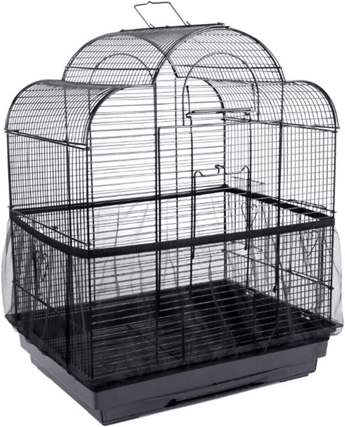 Shell Skirt Mesh Cover Pet Bird Cage Guard Nylon Net Seed Catcher S-L Black (L)