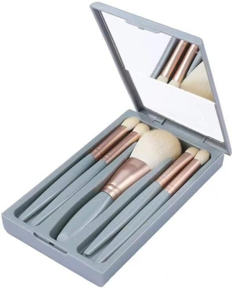 LALOCAPEYO Travel Size Makeup Brushes Set, Easy-Taken Mini Makeup Brush Set with Case and Mirror for on the Go (Grey)