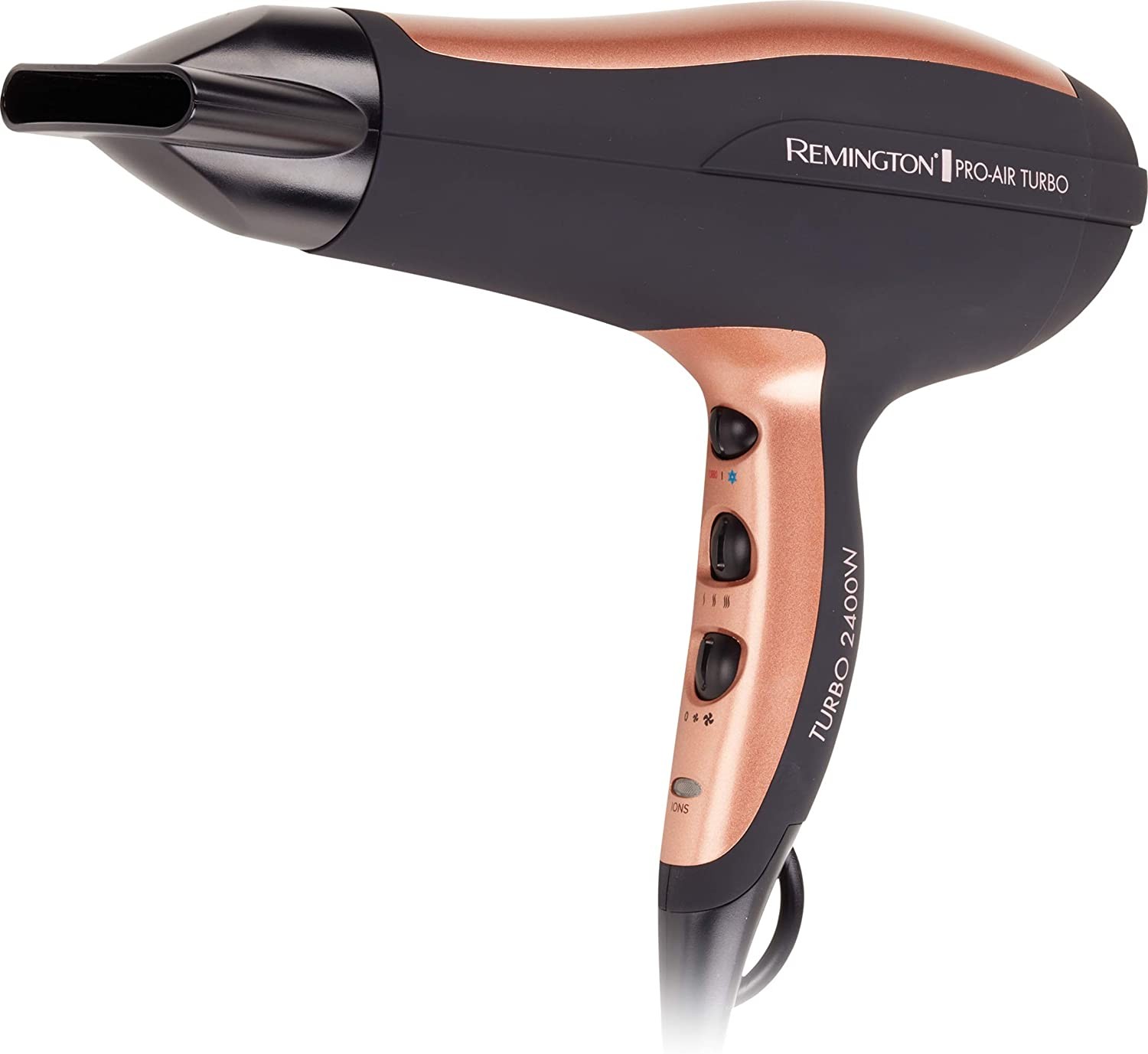 Remington Pro-Air Turbo Hair Dryer, D5220AU, 2400W (AU Plug), Ceramic & Ionic Technology, Salon Professional Results with Less Frizz, Includes Diffuser & round Brush, Black & Rose Gold