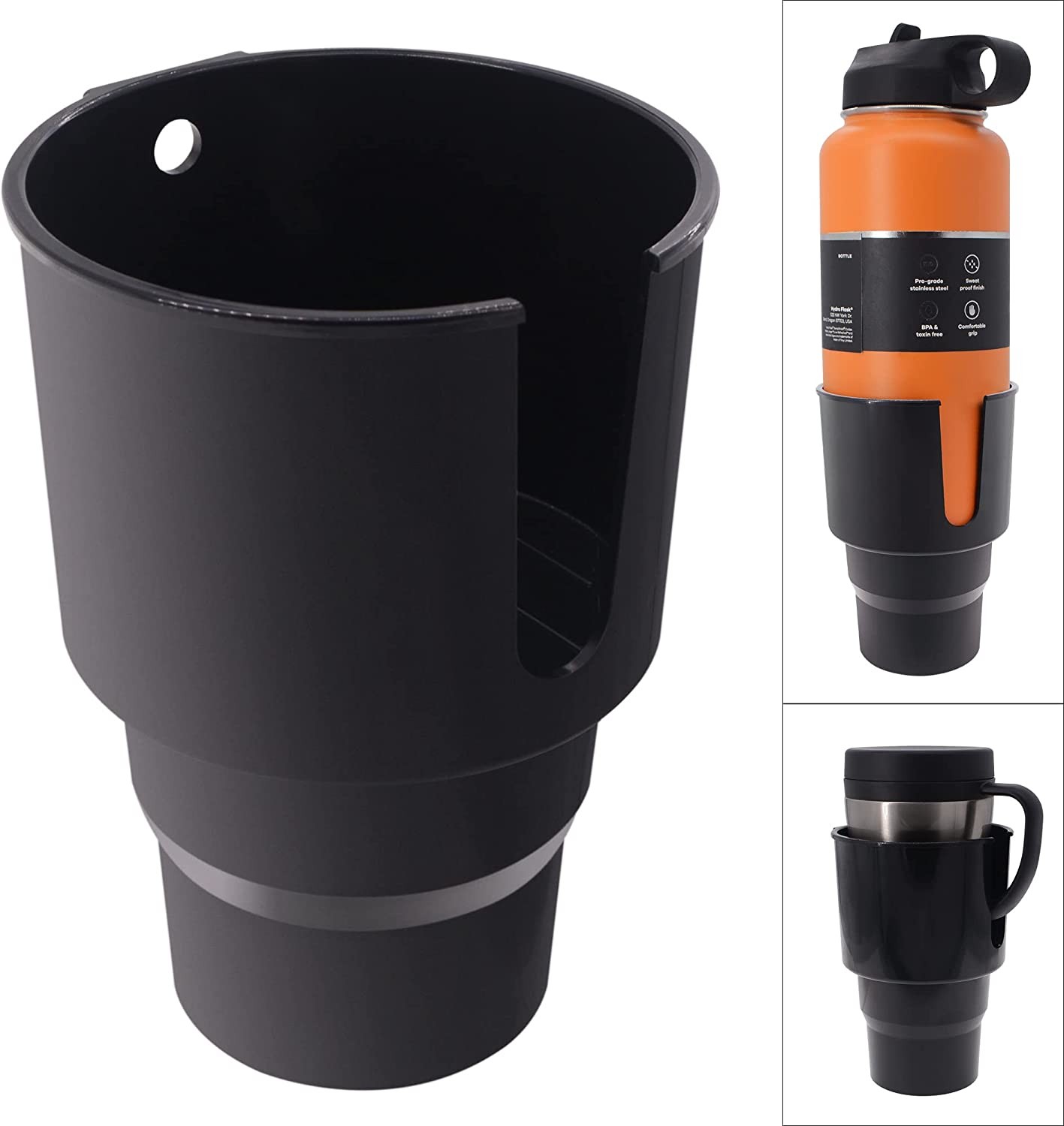 Isaddle Large Car Cup Holder Adapter Compatible with Hydro Flask 32Oz 40Oz 50/50 Flask, Yeti 24/30/36Oz, Nalgene 32Oz Coffee Mugs – Car Interior Accessory Big Bottles Car Cup Holder (Up to 3.8 Inches)