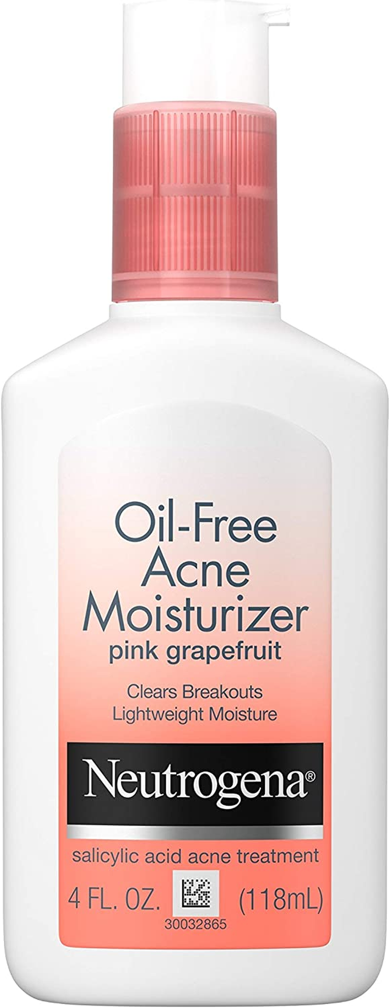 Neutrogena Oil Free Acne Facial Moisturizer With.5% Salicylic Acid Acne Treatment, Pink Grapefruit Acne Fighting Face Lotion for Breakouts, Non-Greasy & Non-Comedogenic, 4 Fl. Oz