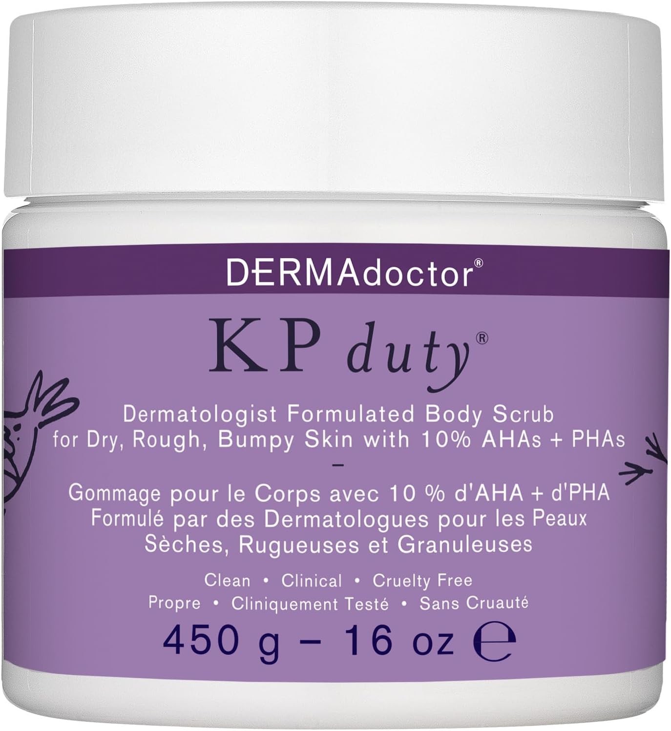 Dermadoctor KP Duty Dermatologist Formulated Body Scrub Exfoliant for Keratosis Pilaris and Dry, Rough, Bumpy Skin with 10% Ahas + Phas, 16 Fl Oz