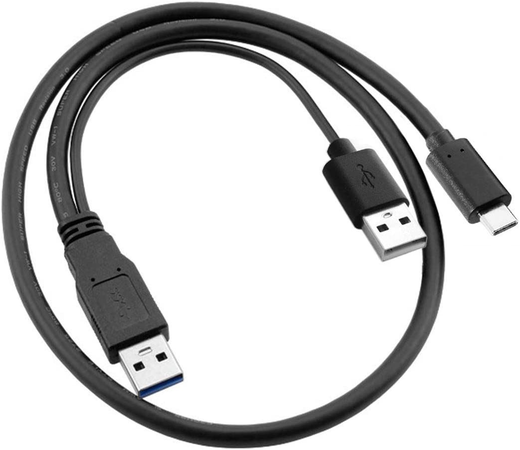 Cablecc Type-C USB-C to USB 3.0 Male & USB 2.0 Dual Power Data Y Cable for Laptop & Hard Disk