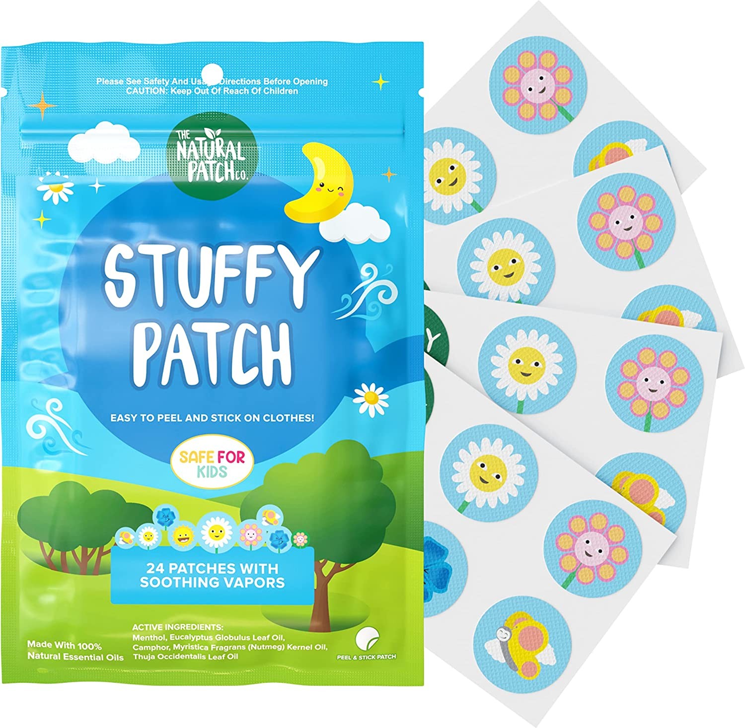 NATPAT Buzzpatch Stuffy Patch Congestion Clearing Patches for Kids and Adults (24 Pack) – the Natural Patch – All-Natural, Chemical and Drug Free, Cold and Allergy Relief