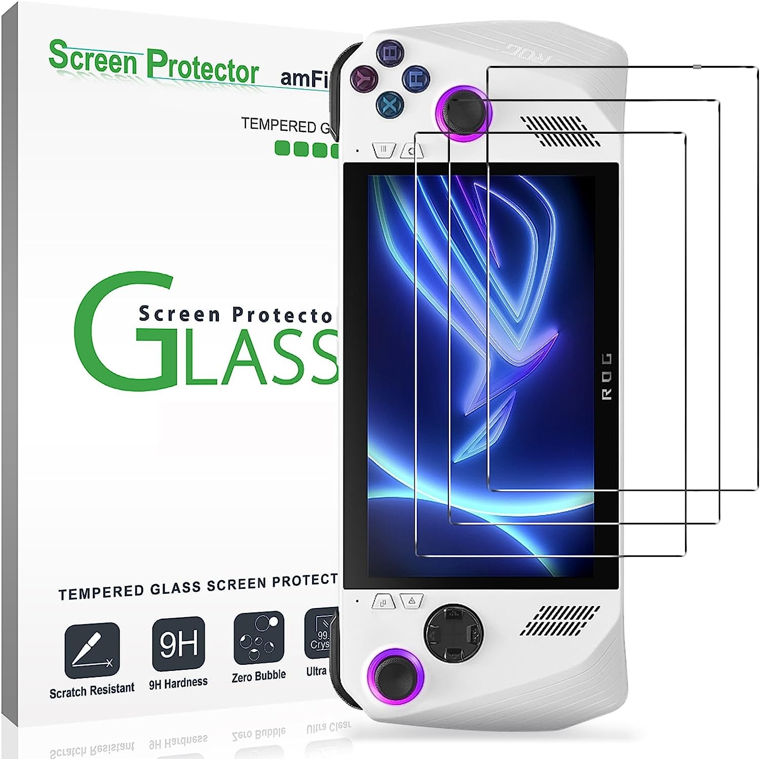 [3 Pack] Amfilm Screen Protector for ASUS ROG Ally Handheld 7 Inch 2023, Tempered Glass, Transparent Ultra HD, Anti-Fingerprint, Anti-Scratch Screen Protector for ASUS ROG Ally Gaming Handheld-7 Inch