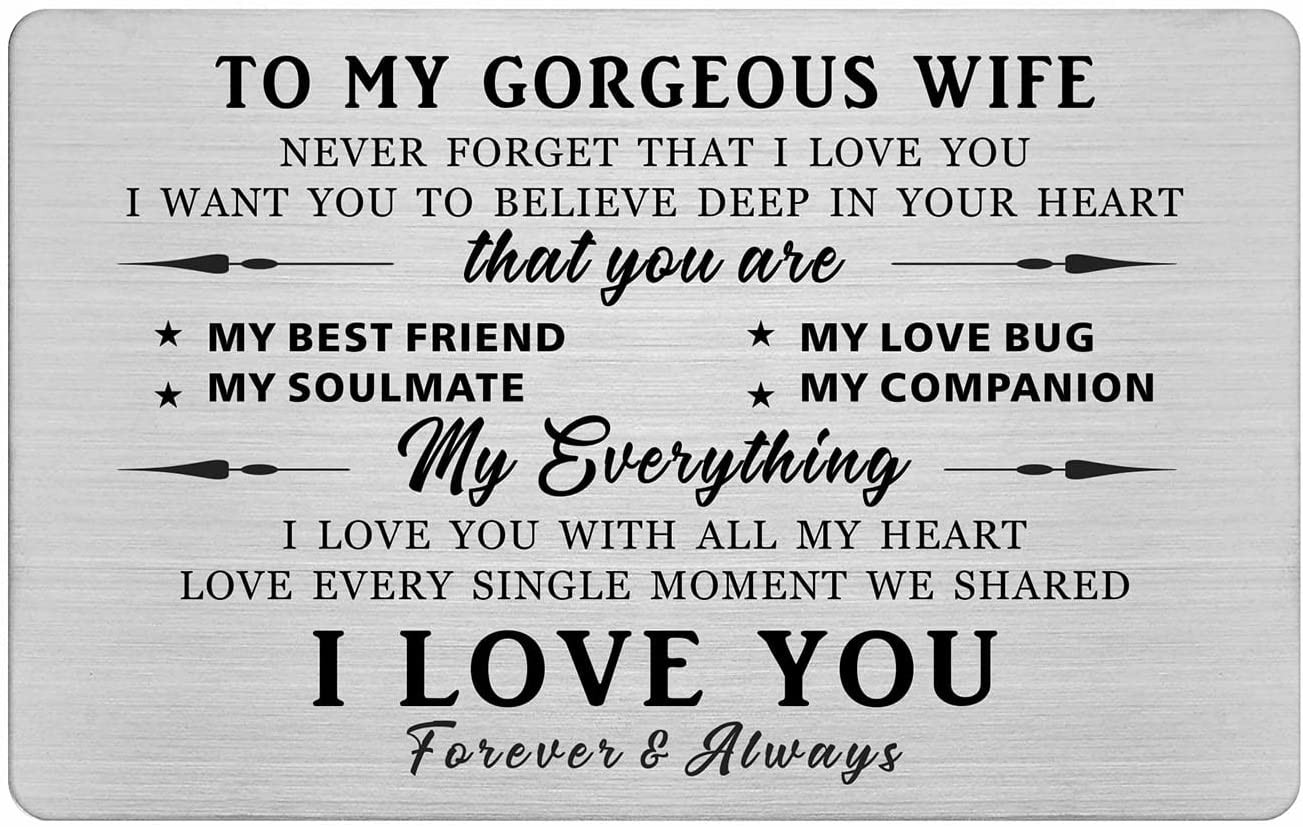 FALOGI to My Gorgeous Wife Engraved Wallet Card, Wife Birthday Card, Anniversary Card for Her, I Love You Gifts Card for Her, Valentines, Mothers Day