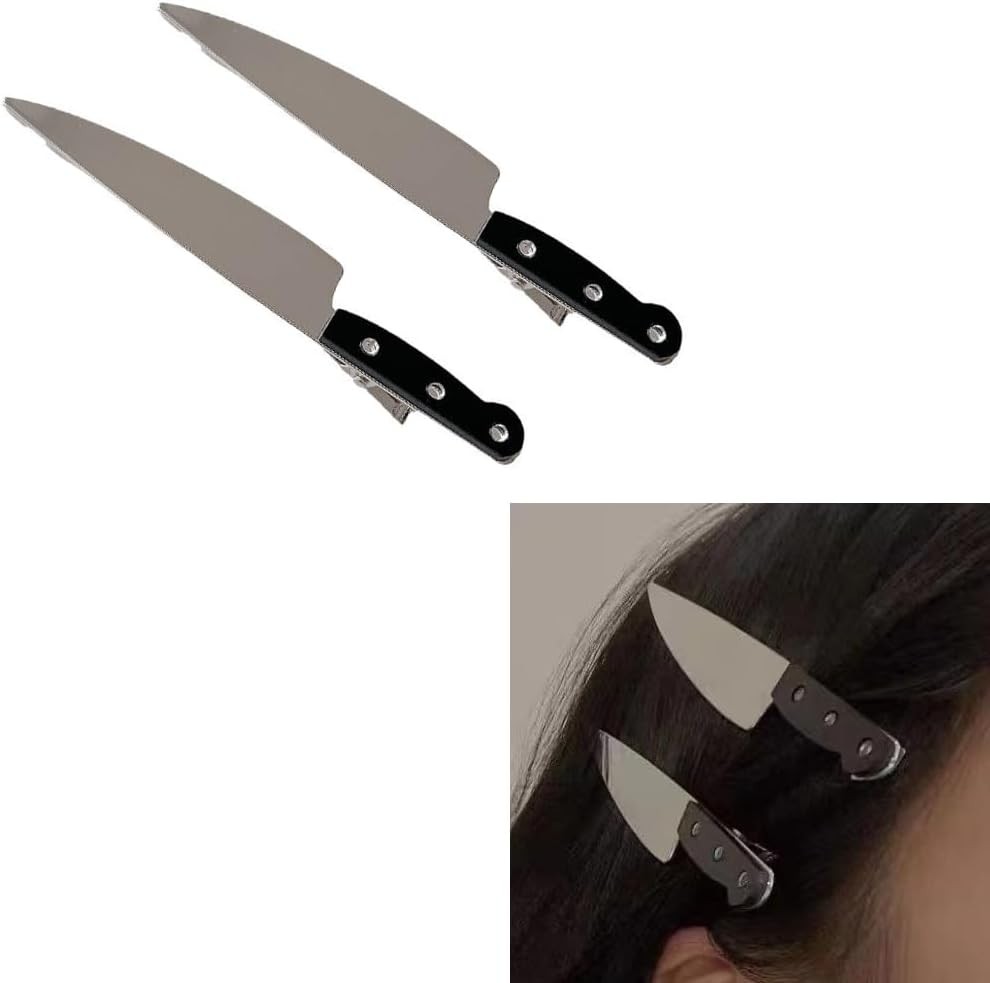 Mini Knife Hair Clip Halloween Knife Hair Clips Costume Cosplay Goth Hair Accessories for Women Girls Punk Knife Barrette Hair Pin Halloween Goth Horror Hair Barrettes 2Pcs