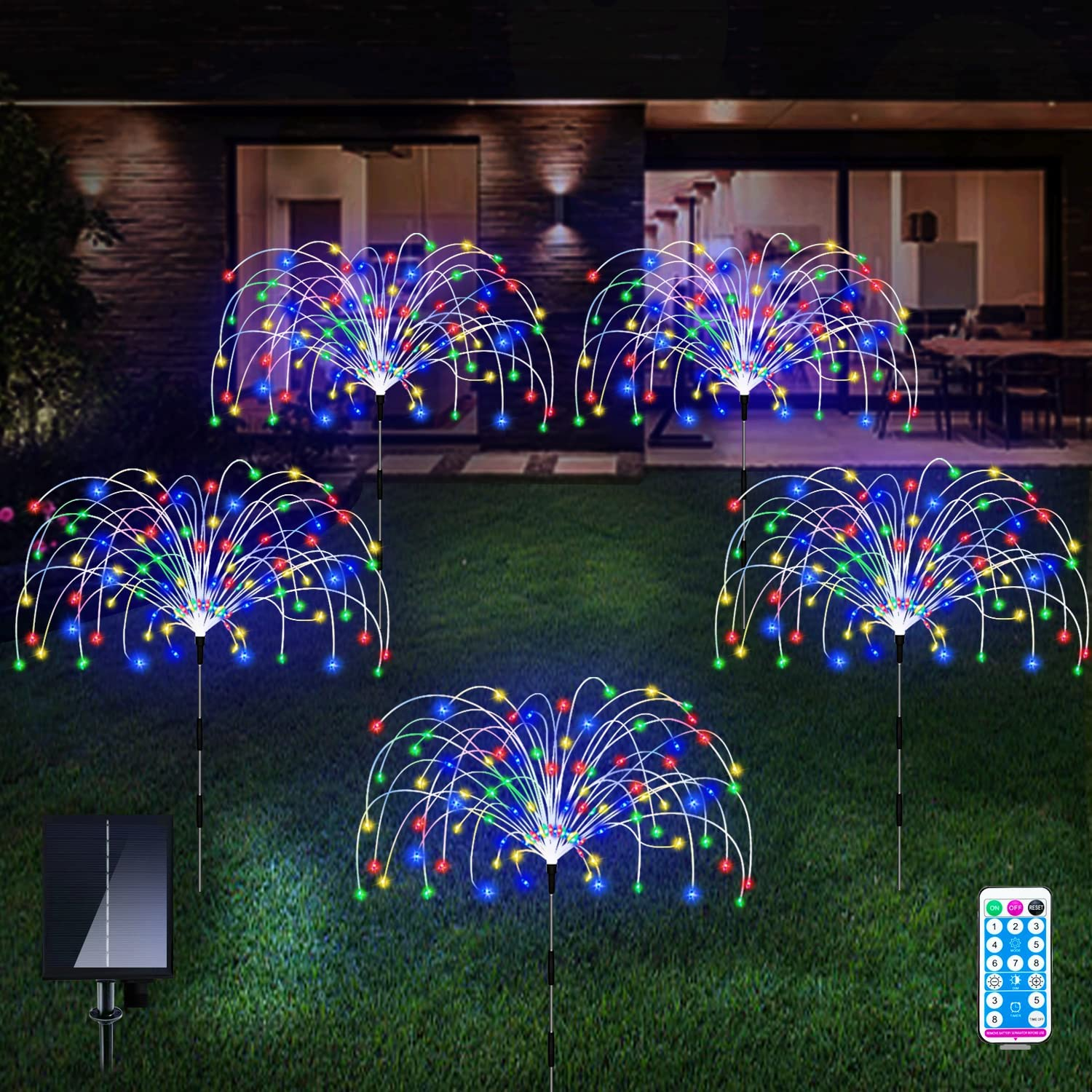 QOCNAM Solar Garden Lights, 5 Pack 120 LED Waterproof Solar Firework Lights Are 8 Modes Decorative Sparkles Stake Landscape Outdoor Light, Copper Wire Lamp for Backyard Lawn Patio Decor(Multi-Color)