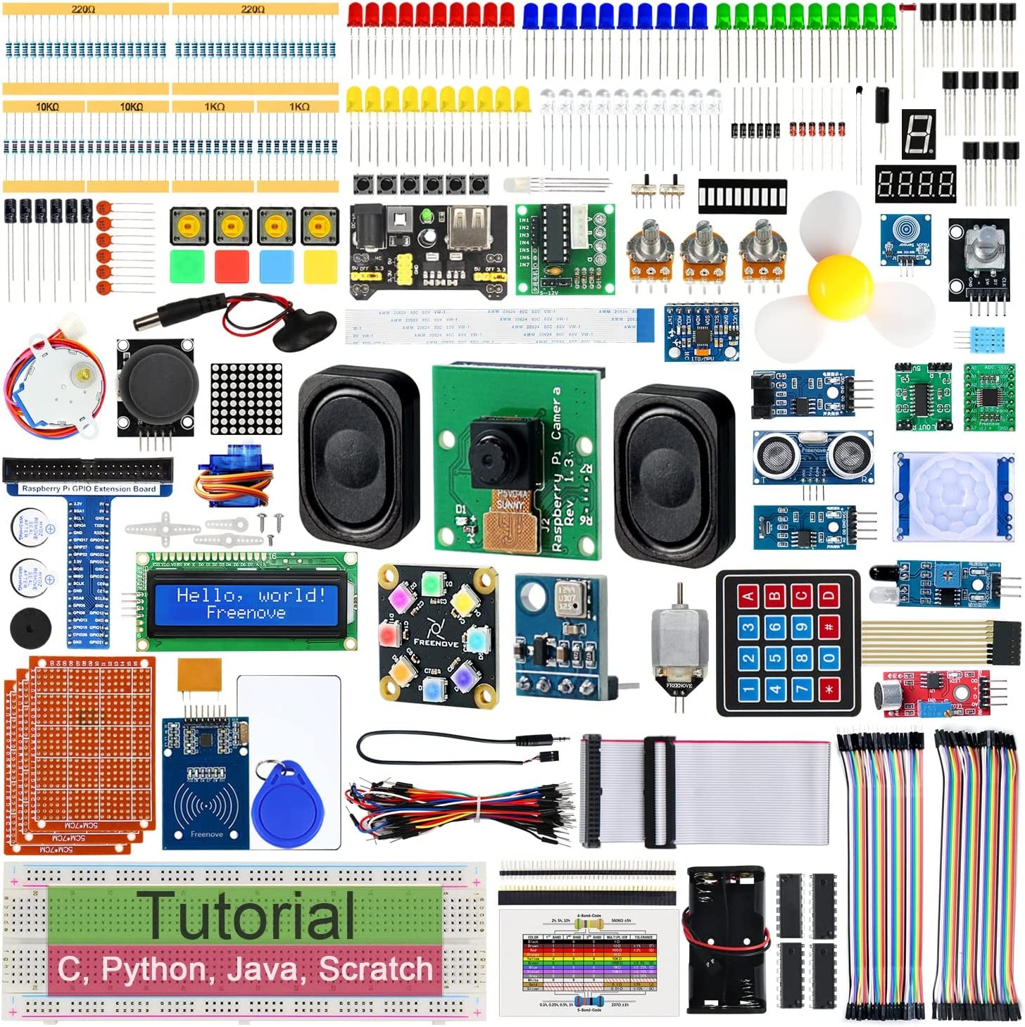 Freenove Complete Starter Kit for Raspberry Pi 4 B 3 B+ 400, Python C Java Scratch Code, 708-Page Tutorial, 138 Projects, 386 Items, Camera Speaker Sound Sensor (Raspberry Pi NOT Included)