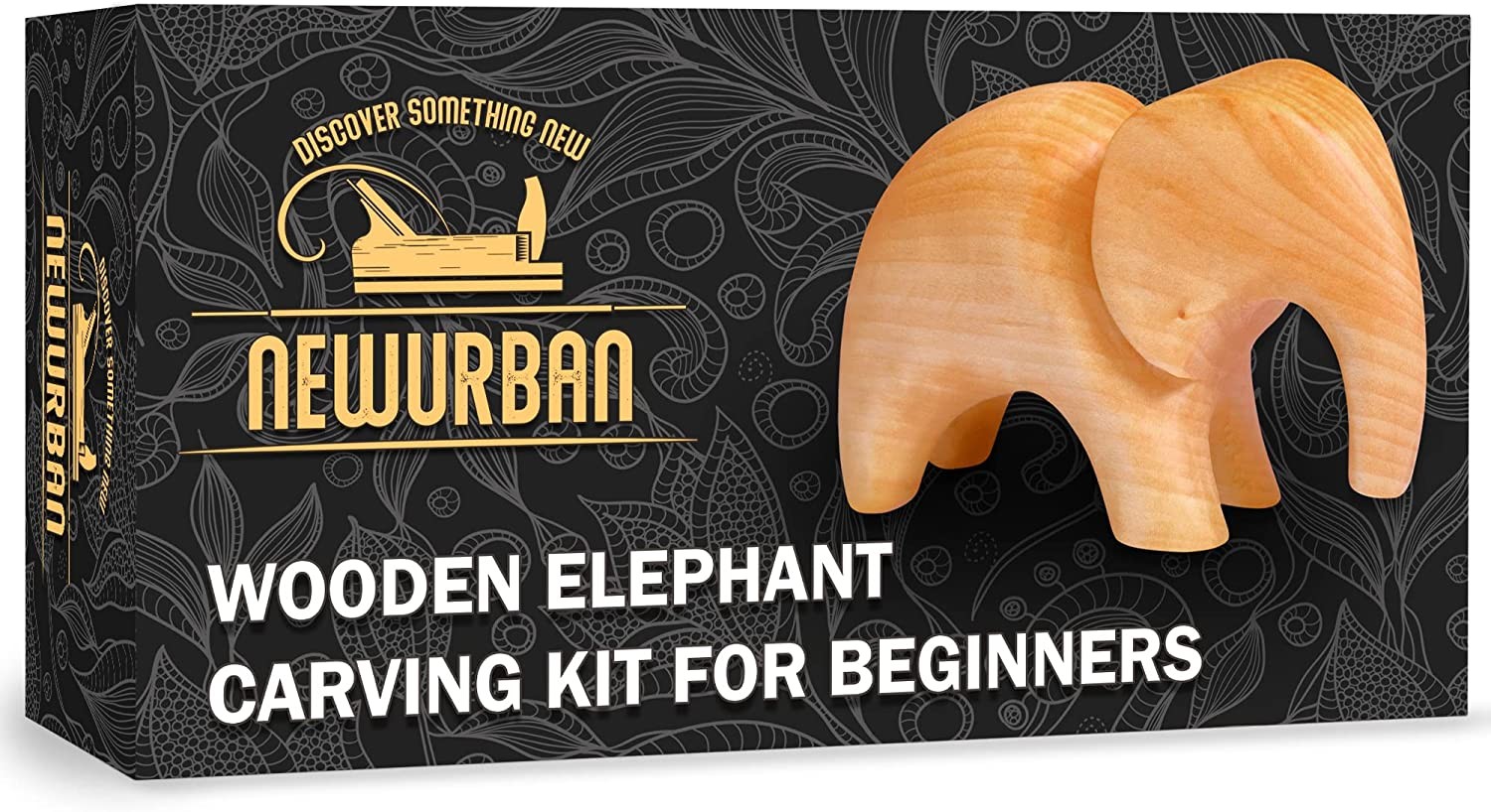 Wood Carving Kit for Beginners – Whittling Kit with Elephant – Linden Woodworking Kit for Kids, Adults – Wood Carving Stainless Steel Knife with Wooden Handle – Elephant Shaped Linden Blank