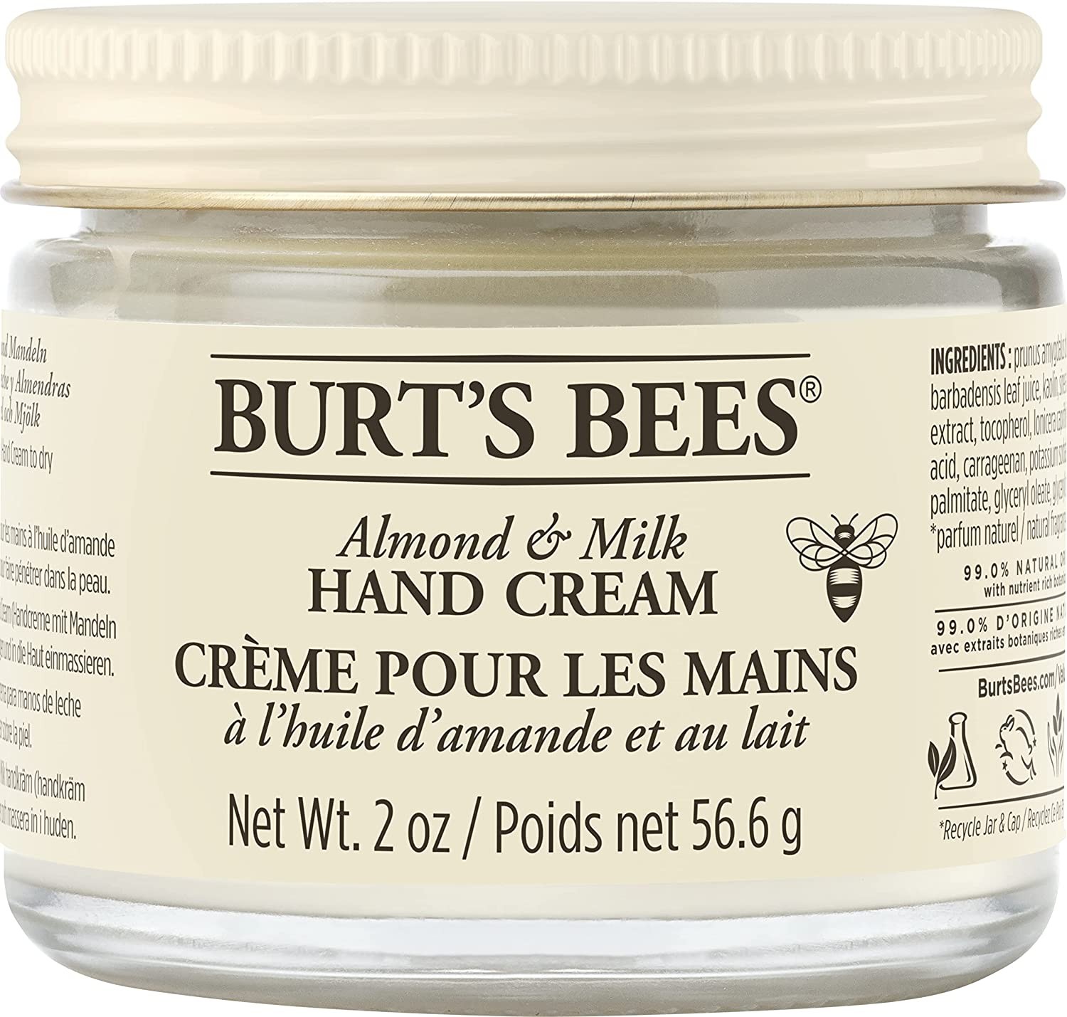 Burt’S Bees 100% Natural Origin Almond & Milk Hand Cream with Sweet Almond Oil and Vitamin E, 57G