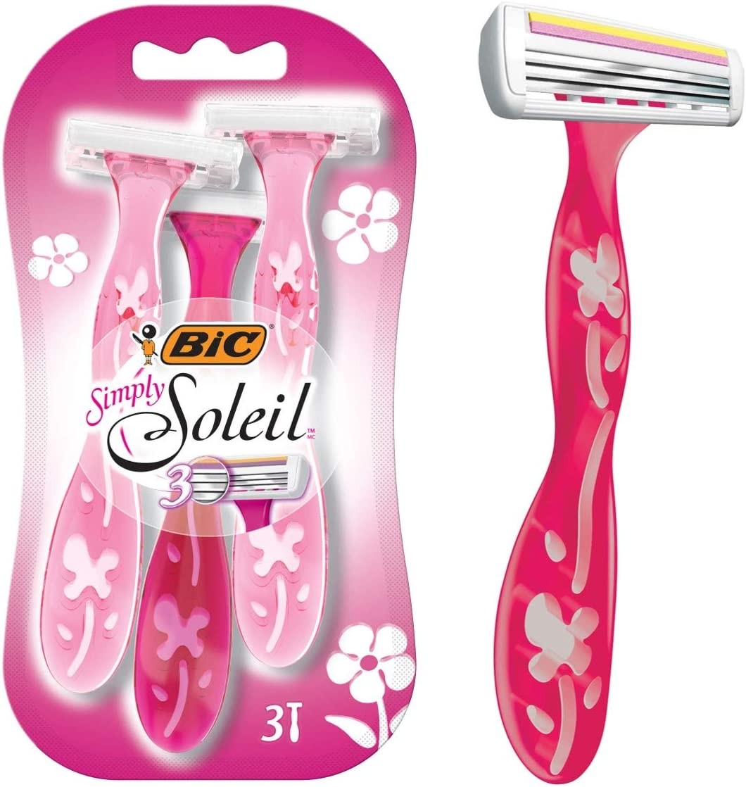 BIC Simply Soleil Disposable Women’S Razors, 3 Count, Pink, (Pack of 1)