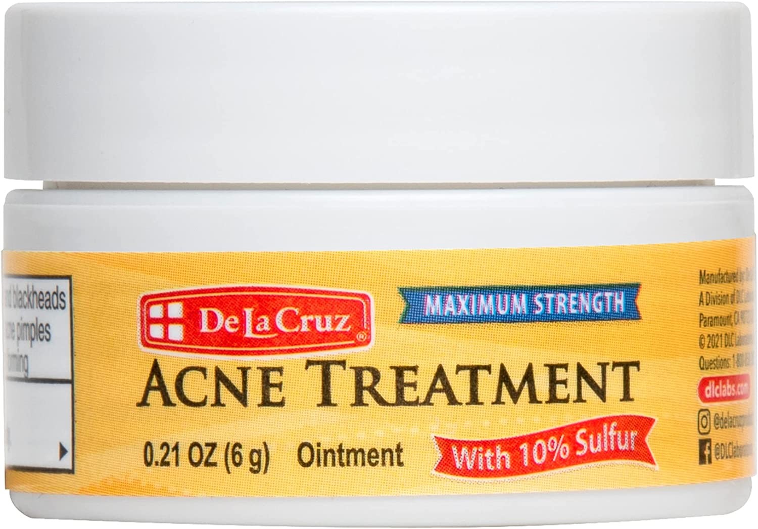 De La Cruz 10% Sulfur Ointment Acne Medication, Allergy-Tested, No Preservatives, Fragrances or Dyes, Made in USA 0.21 OZ.