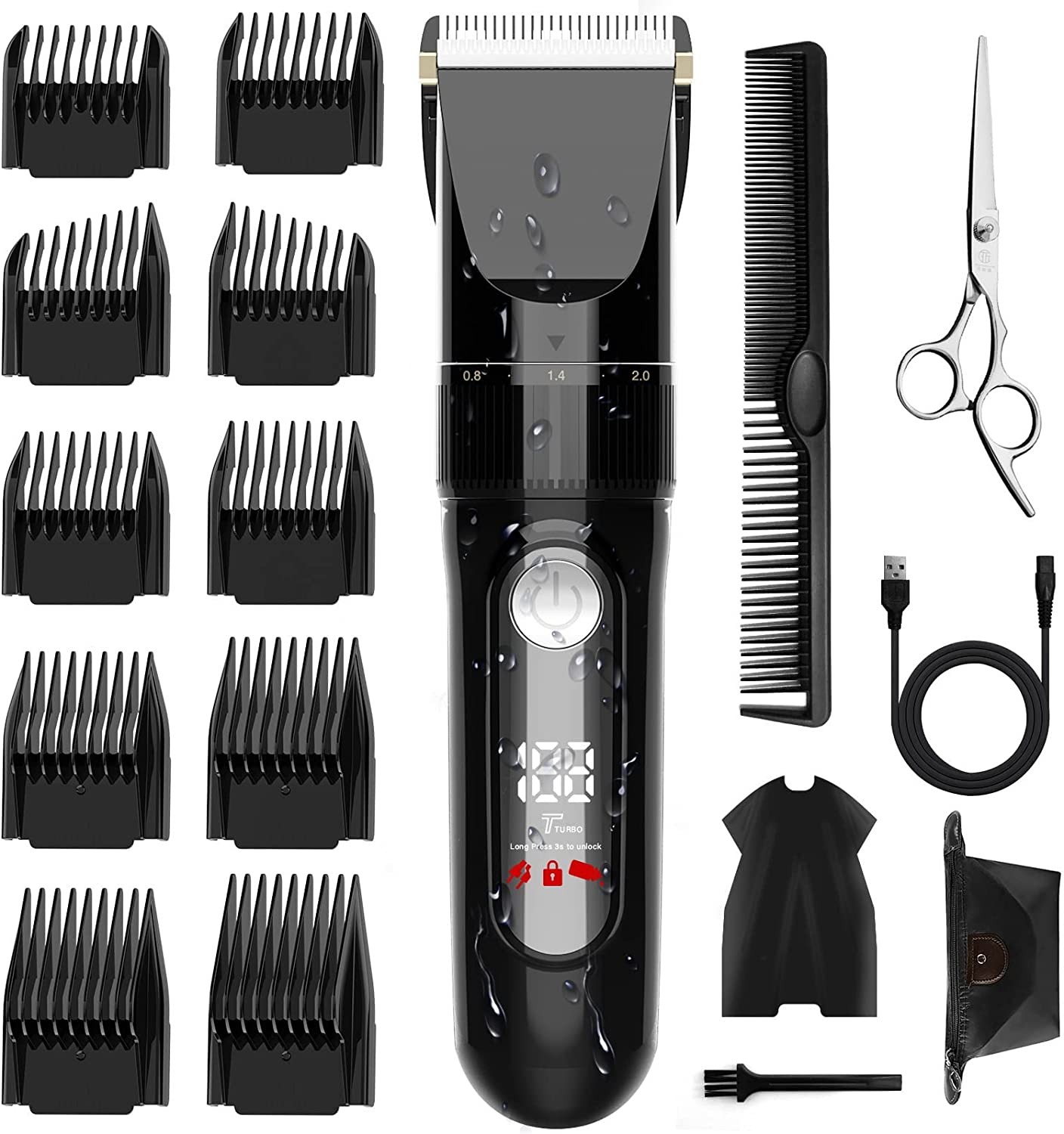 Hair Clipper, Youker Cordless Hair Cutting Kit for Men, 2 Adjustable Speed IPX4 Waterproof Beard Trimmer with Ceramic Blades & LED Display, 1500Mah Rechargeable Barber Kit with Wai Cloth & Storage Bag