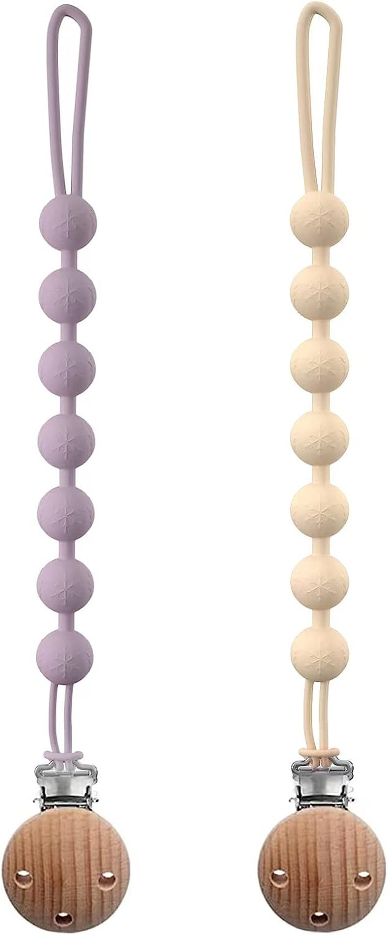 Bebecalin Silicone Dummy Clip – 2 Pcs Dummy Clip Boys Girls – Pacifier Clips and Dummy Holder – Soother Chains – One-Piece Design (Cream Whtite+Purple)