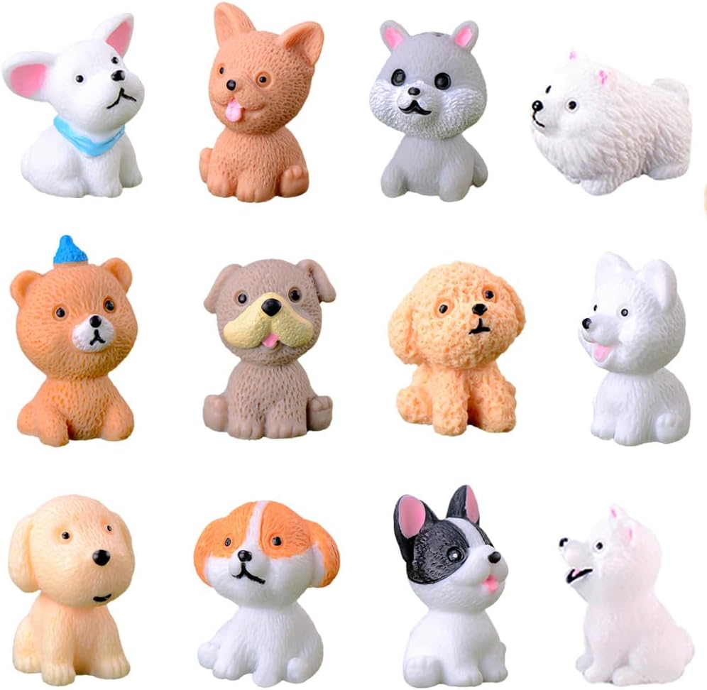 12 Pcs Dog Figures for Kids, Animal Toys Set Cake Toppers, Dog Figurines Collection Playset for Christmas Birthday Gift Desk Decorations