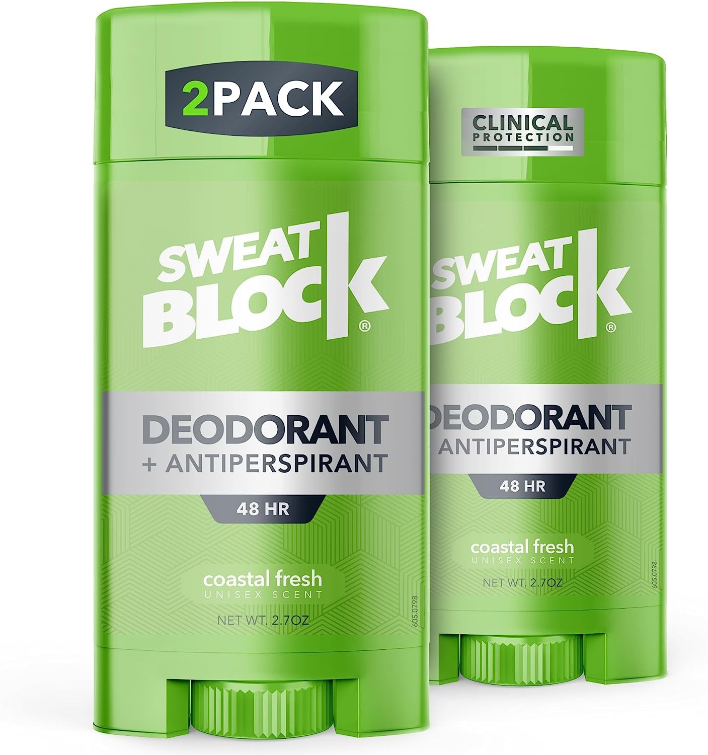 Sweatblock Clinical Strength Deodorant Antiperspirant Stick for Men & Women – 48-Hour High Degree Sweat & Odor Protection – Non-Irritating Smooth Glide – Coastal Fresh Unisex Scent – 2.7Oz (2 Pack)