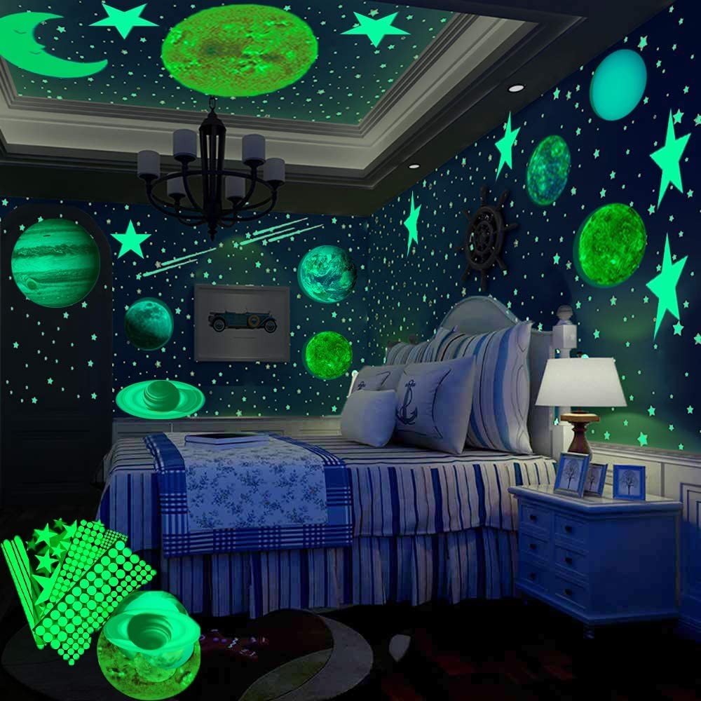 Glow in the Dark Stars, Moon and Planets – 3D Glow Sticker for Wall and Ceiling, Wall Decoration, Stars, Moon and Planets for Kids Room Decor, Kids Wall Decor, Bedroom Decor, Kids Gifts