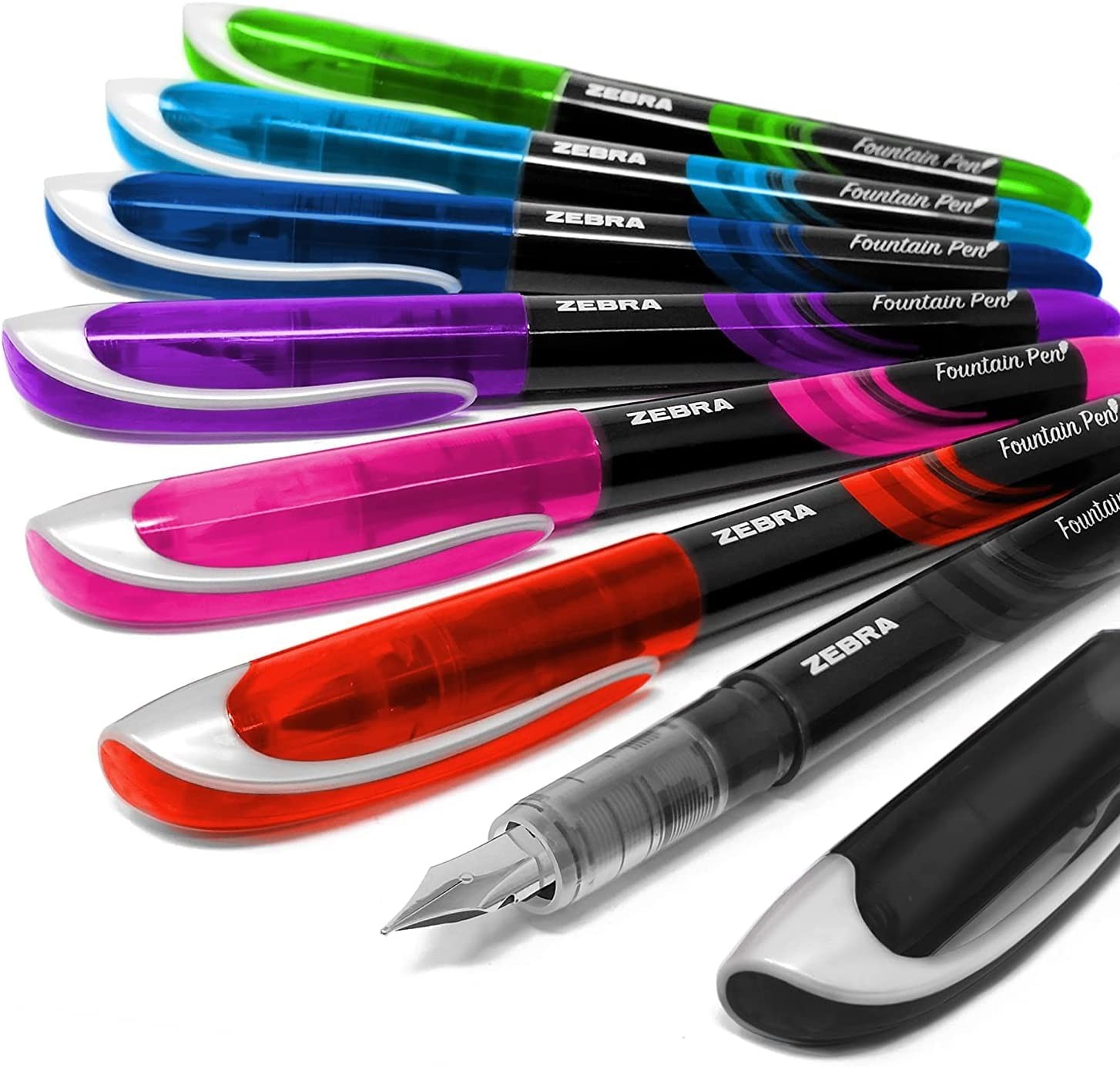 Zebra Fuente – Disposable Fountain Pen – One of Each Coloured Ink – Pack of 7