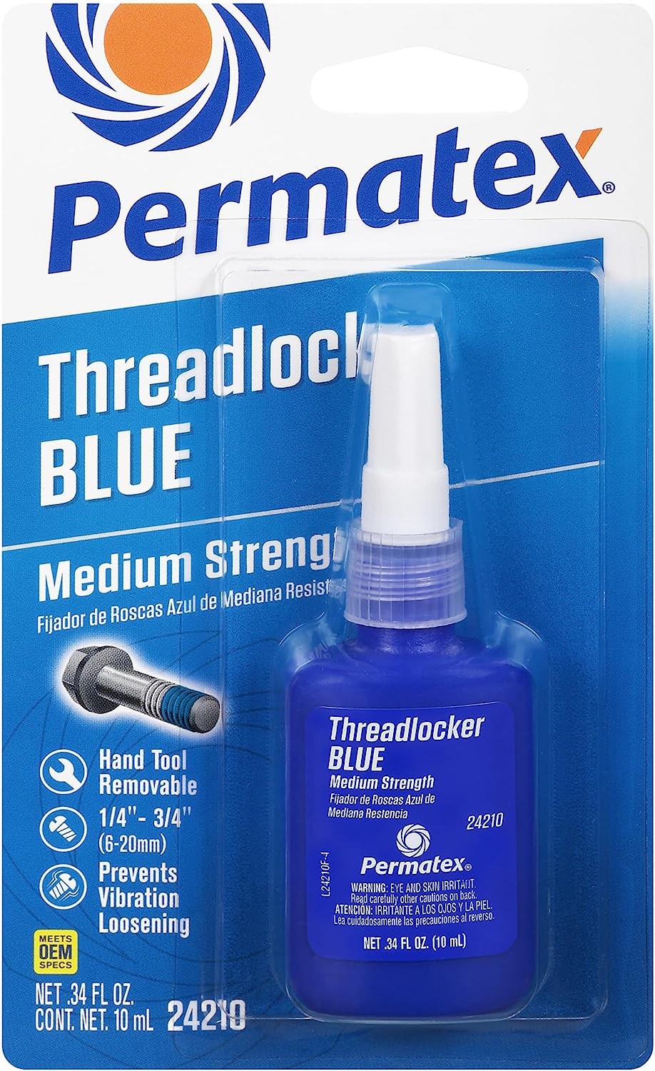 Permatex Medium Strength Threadlocker, Blue, 10 Ml