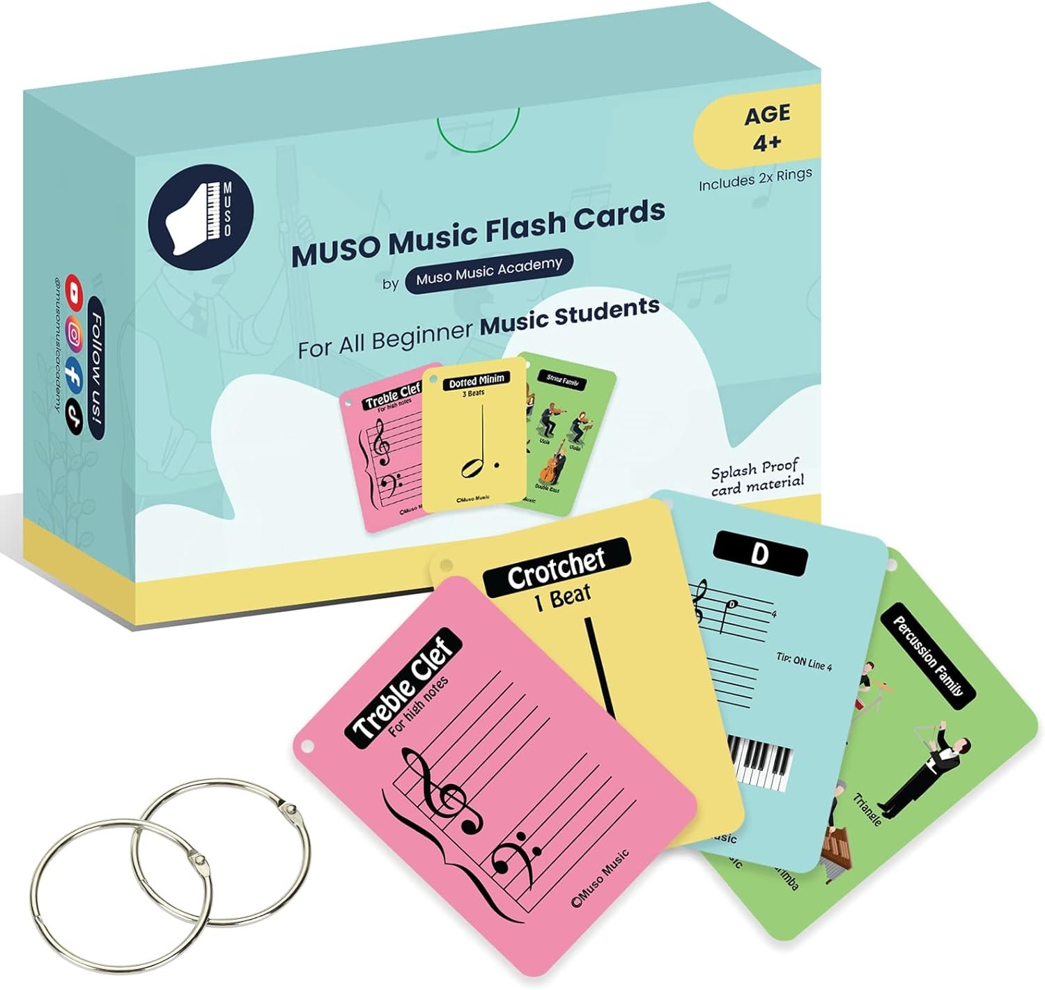 MUSO Music Flash Cards for Beginner Music Students, Improve Sightreading & Musical Terminalogy for Piano, Violin, Cello, Flute, for Kids & Adults (Standard Edition)