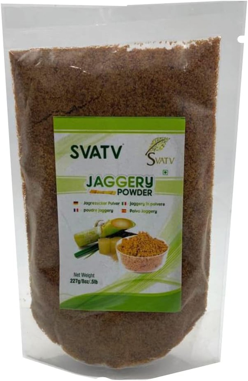 SVATV Jaggery Powder Brown Sugar, Natural Sweetenerner,Vegan, Gluten Free, Cane Sugar Alternative, Substitute for Baking, Low Glycemic, Unrefined 227G, 0.5Lb, 8Oz.