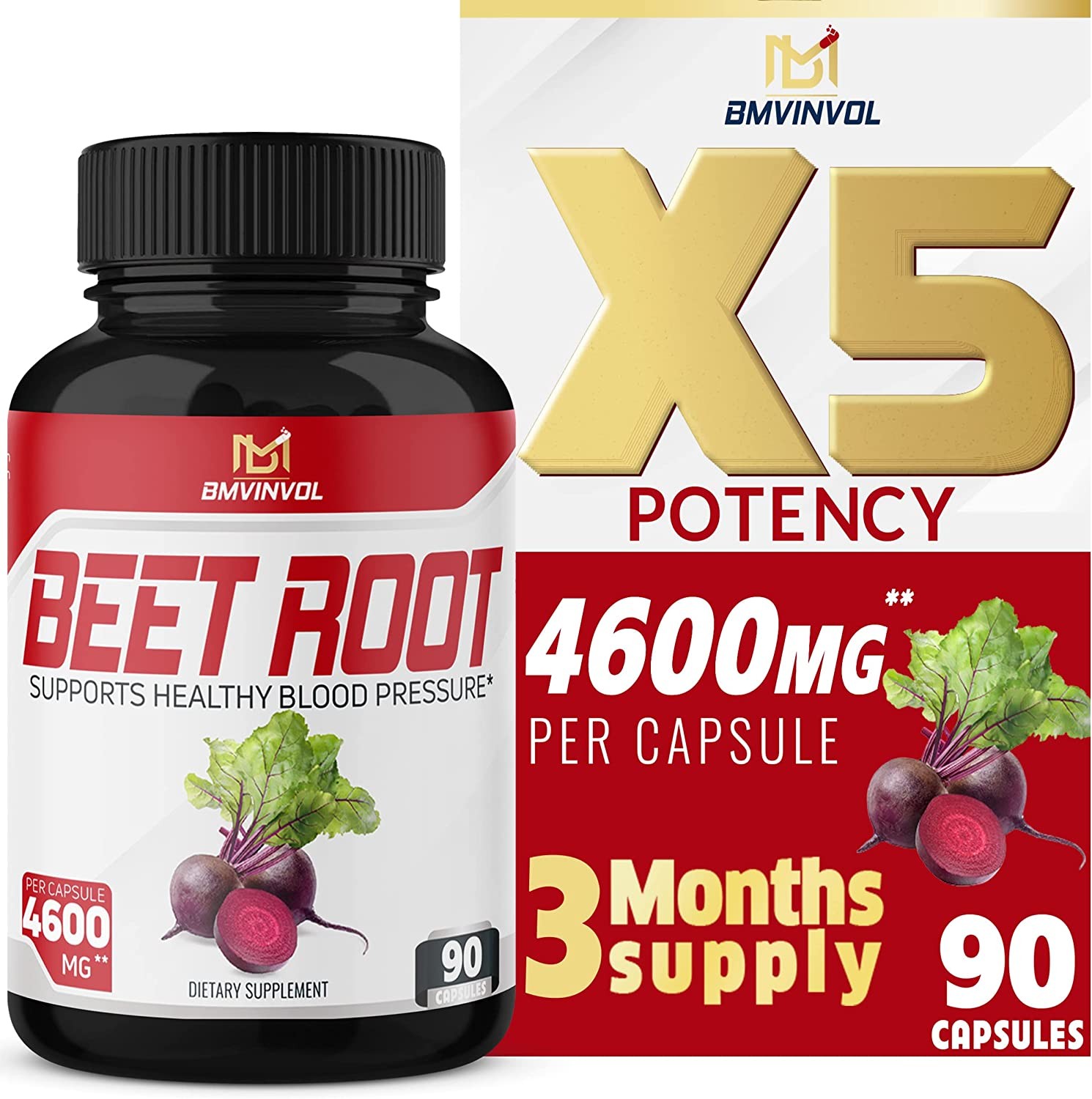 Beet Root Capsules – 4600Mg Herbal Equivalent – 11In1 Powerful Blend of Olive Leaf, Garlic, Turmeric – Supports Healthy Blood Pressure, Digestive, Immune System – 3 Months Supply