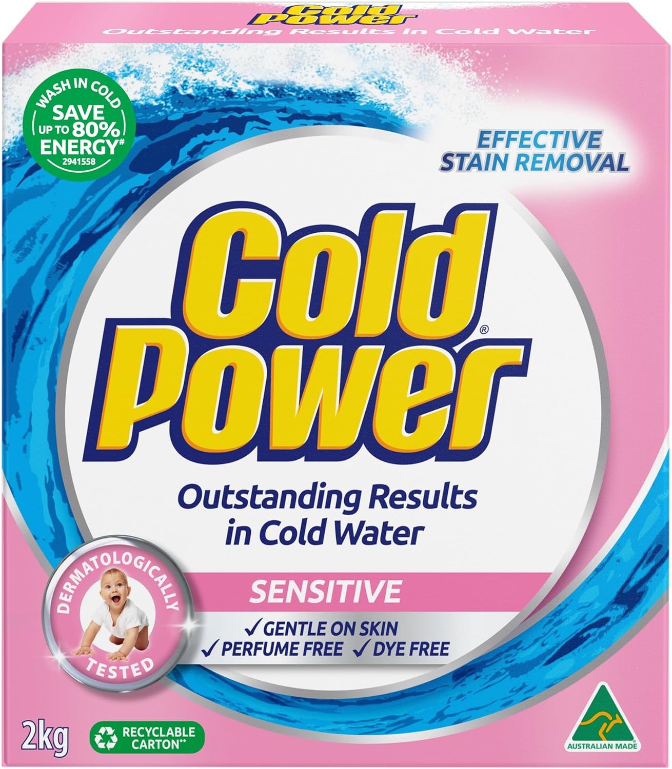 Cold Power Sensitive Pure Clean, Powder Laundry Detergent, 2Kg, Suitable for Front and Top Loaders