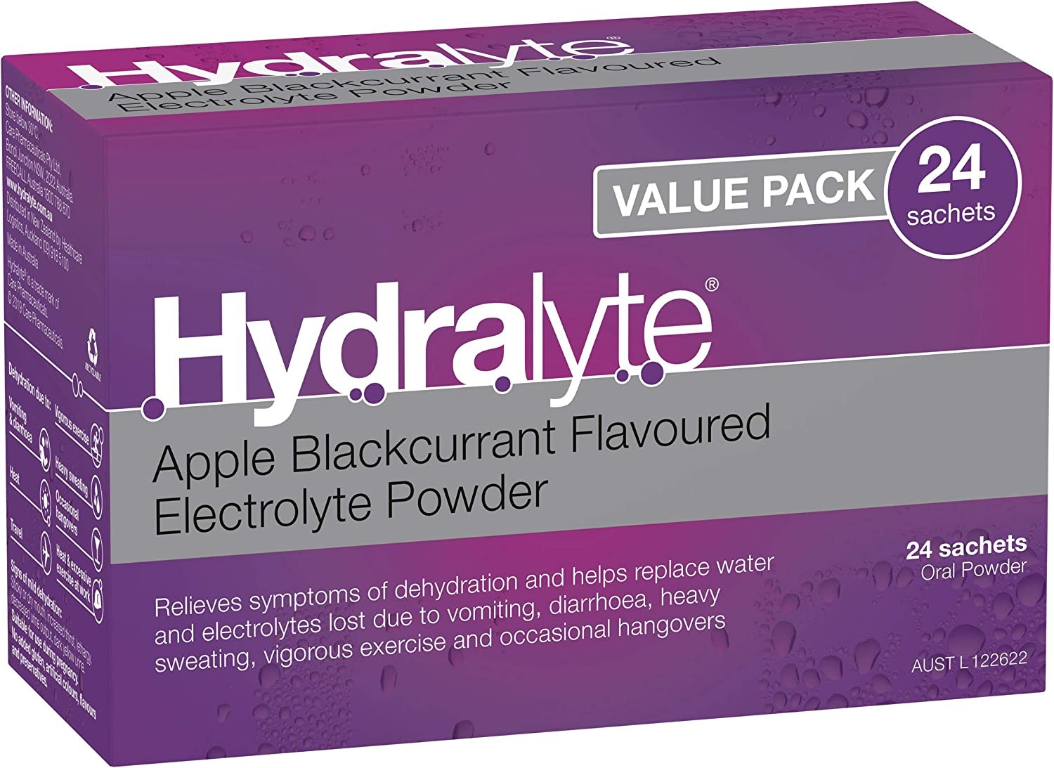 Hydralyte Electrolyte Powder Apple Blackcurrant Flavoured 24 Packs